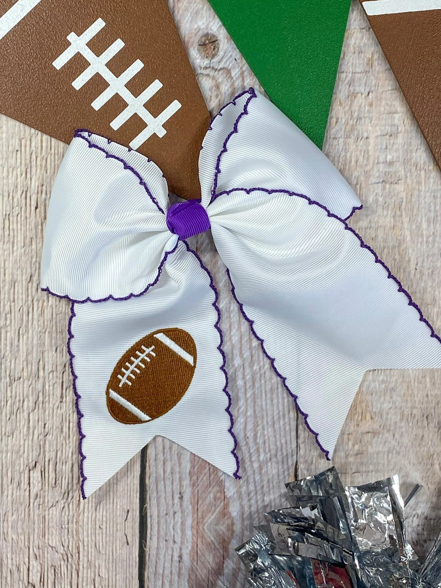 Football Embroidered Moonstitch Cheer Bows - Image 10