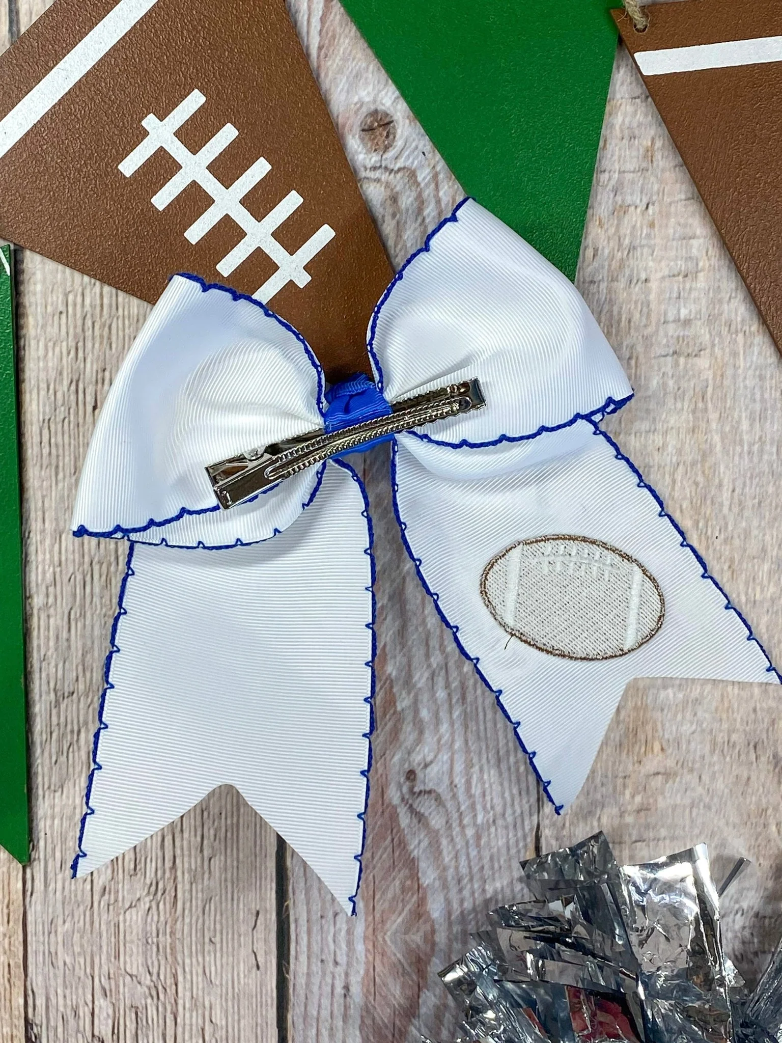 Football Embroidered Moonstitch Cheer Bows - Image 3