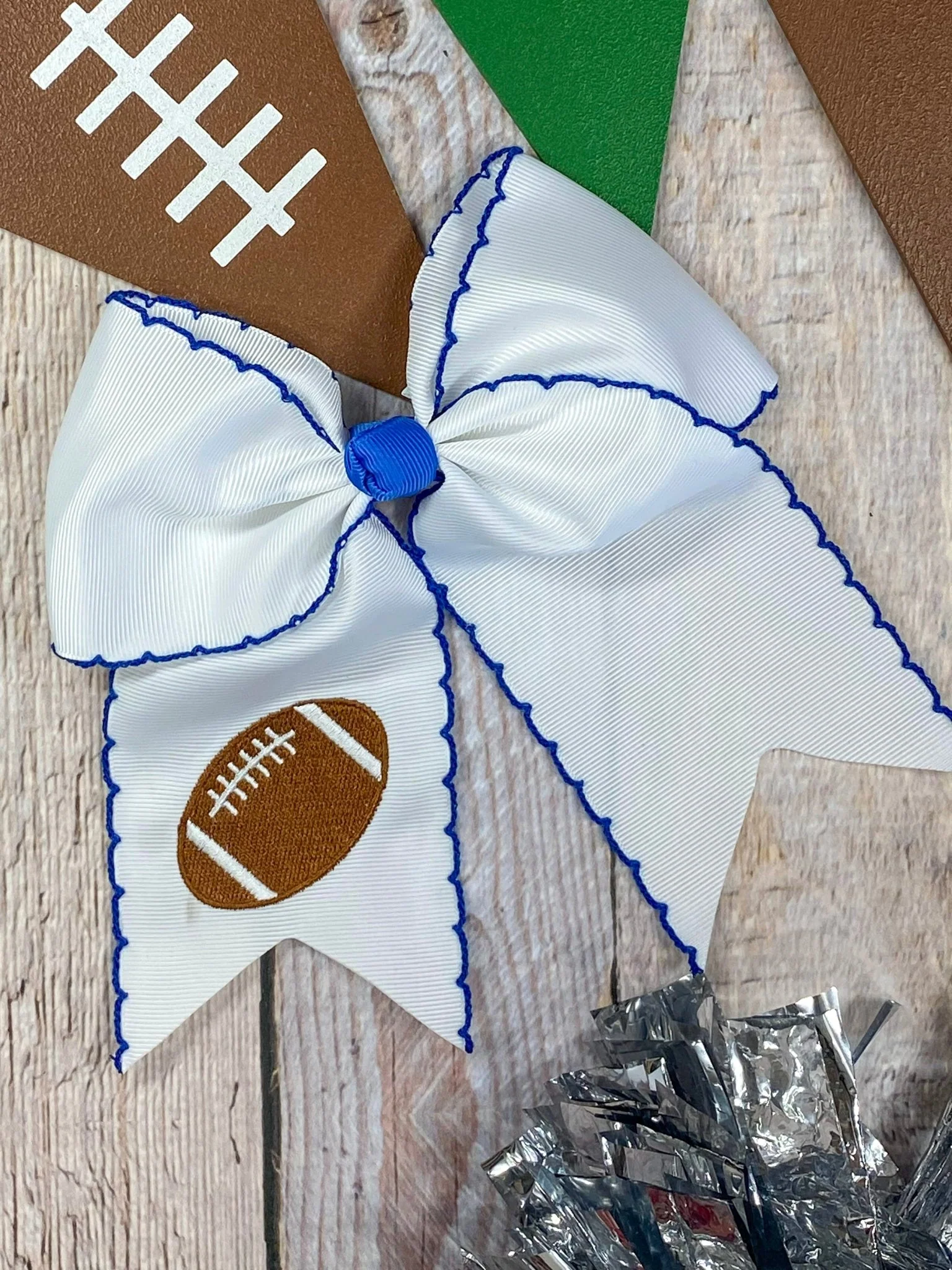 Football Embroidered Moonstitch Cheer Bows - Image 4
