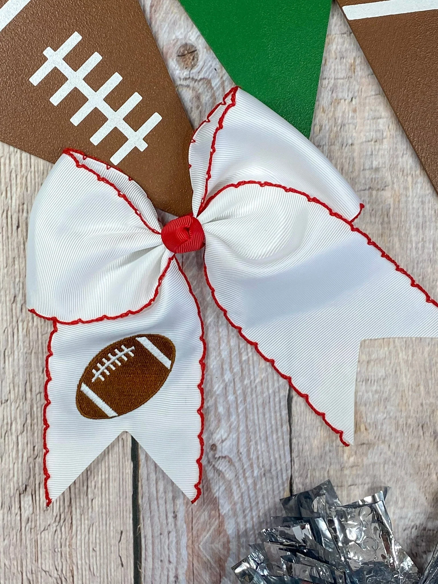 Football Embroidered Moonstitch Cheer Bows - Image 5