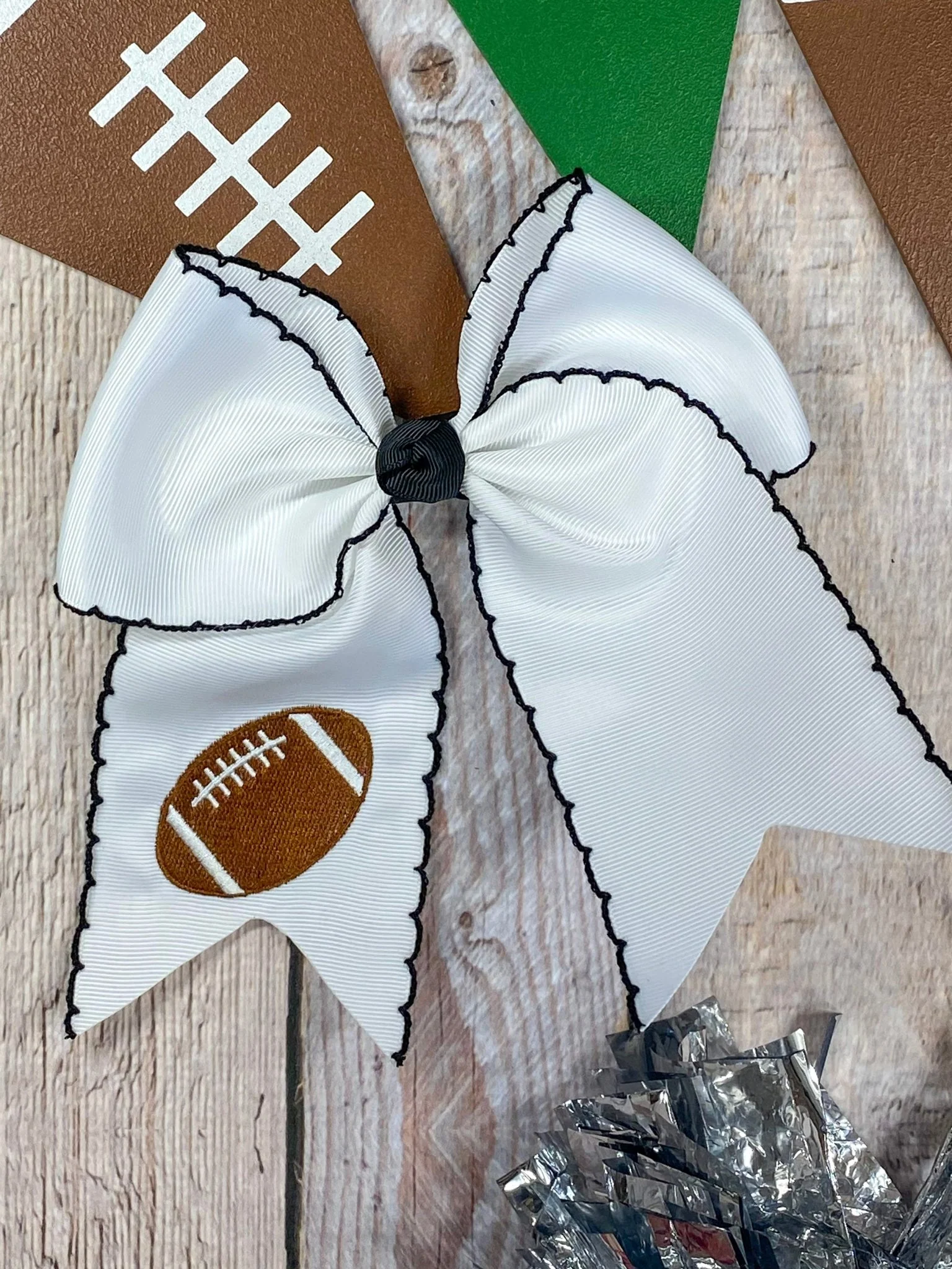 Football Embroidered Moonstitch Cheer Bows - Image 6