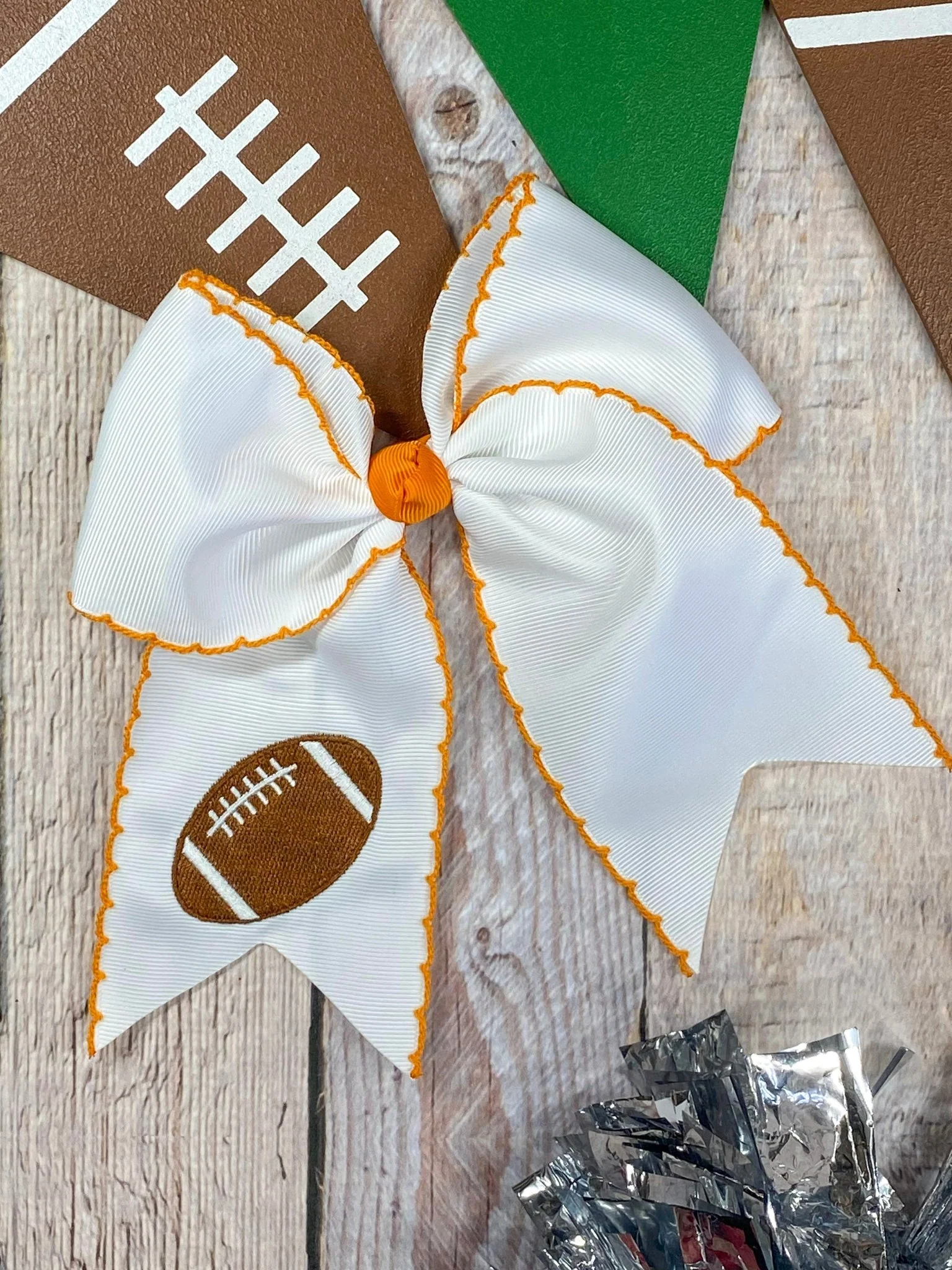 Football Embroidered Moonstitch Cheer Bows - Image 7