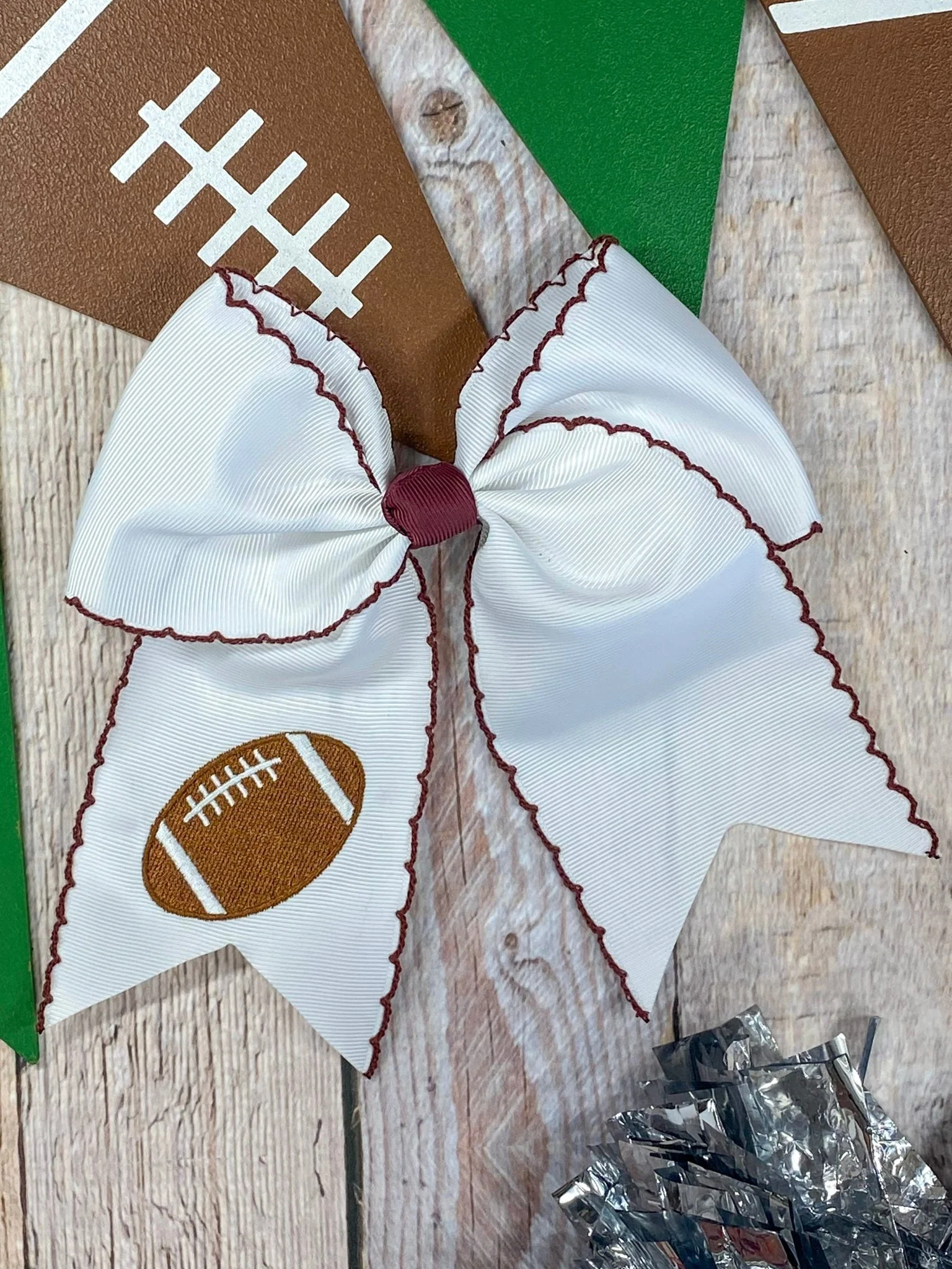 Football Embroidered Moonstitch Cheer Bows - Image 8