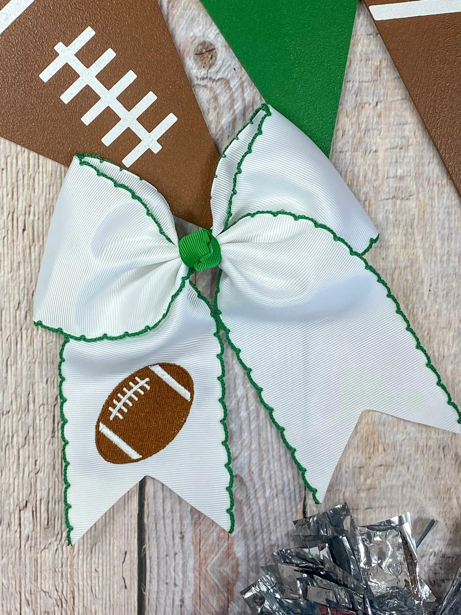 Football Embroidered Moonstitch Cheer Bows - Image 9