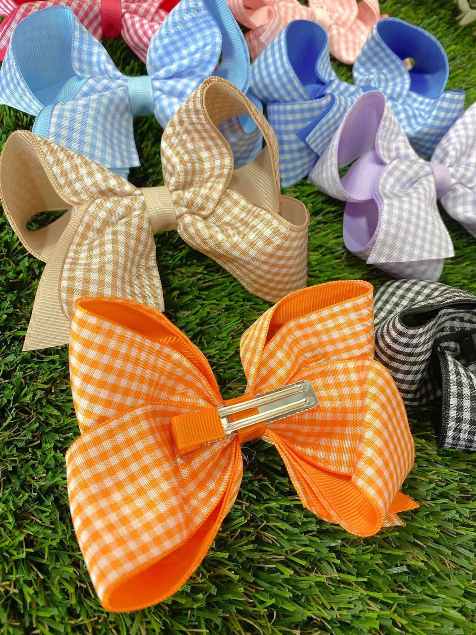 Gingham Classic Boutique Hair Bow | Clip or Headband - Image 2