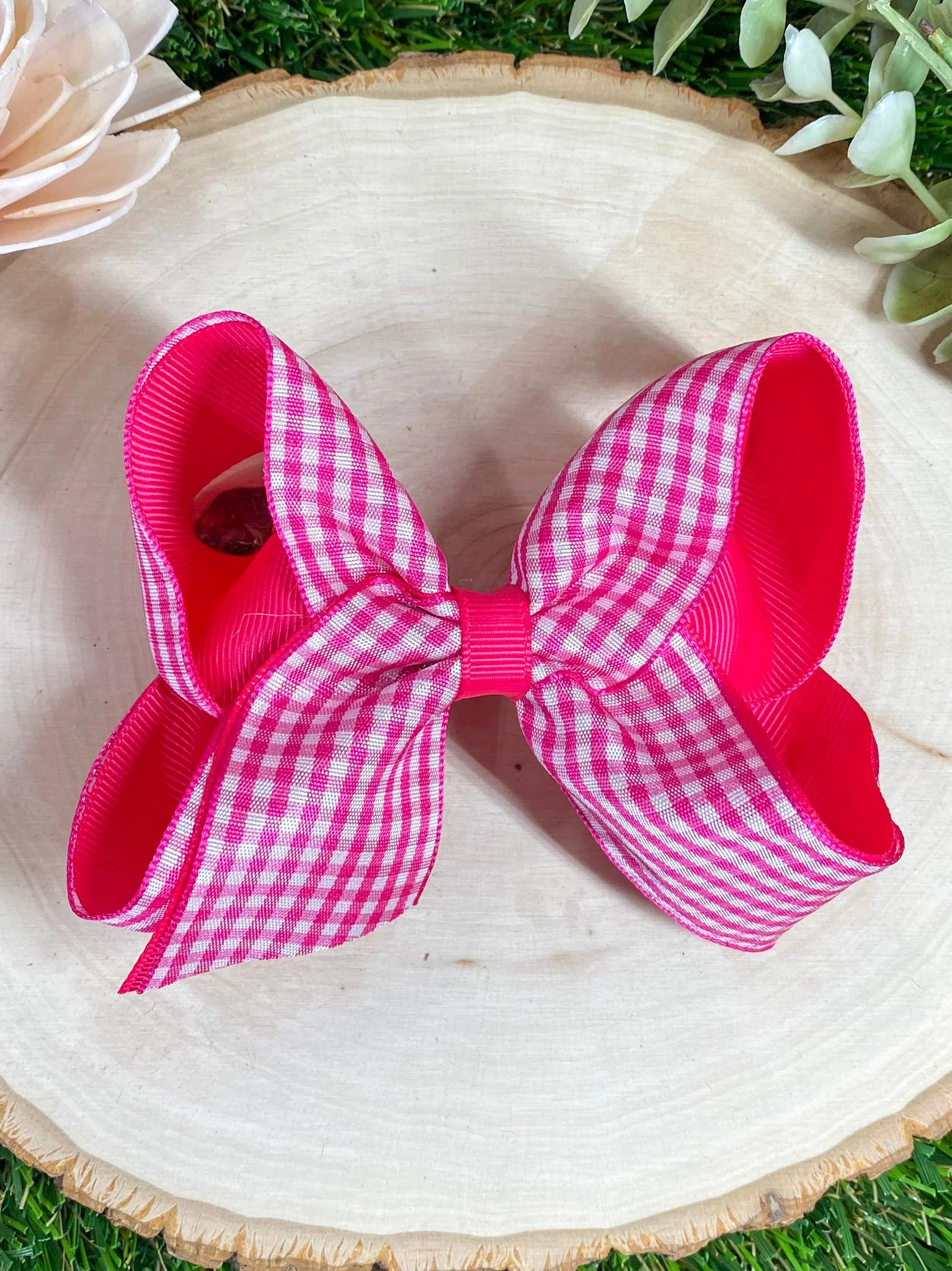 Gingham Classic Boutique Hair Bow | Clip or Headband - Image 4