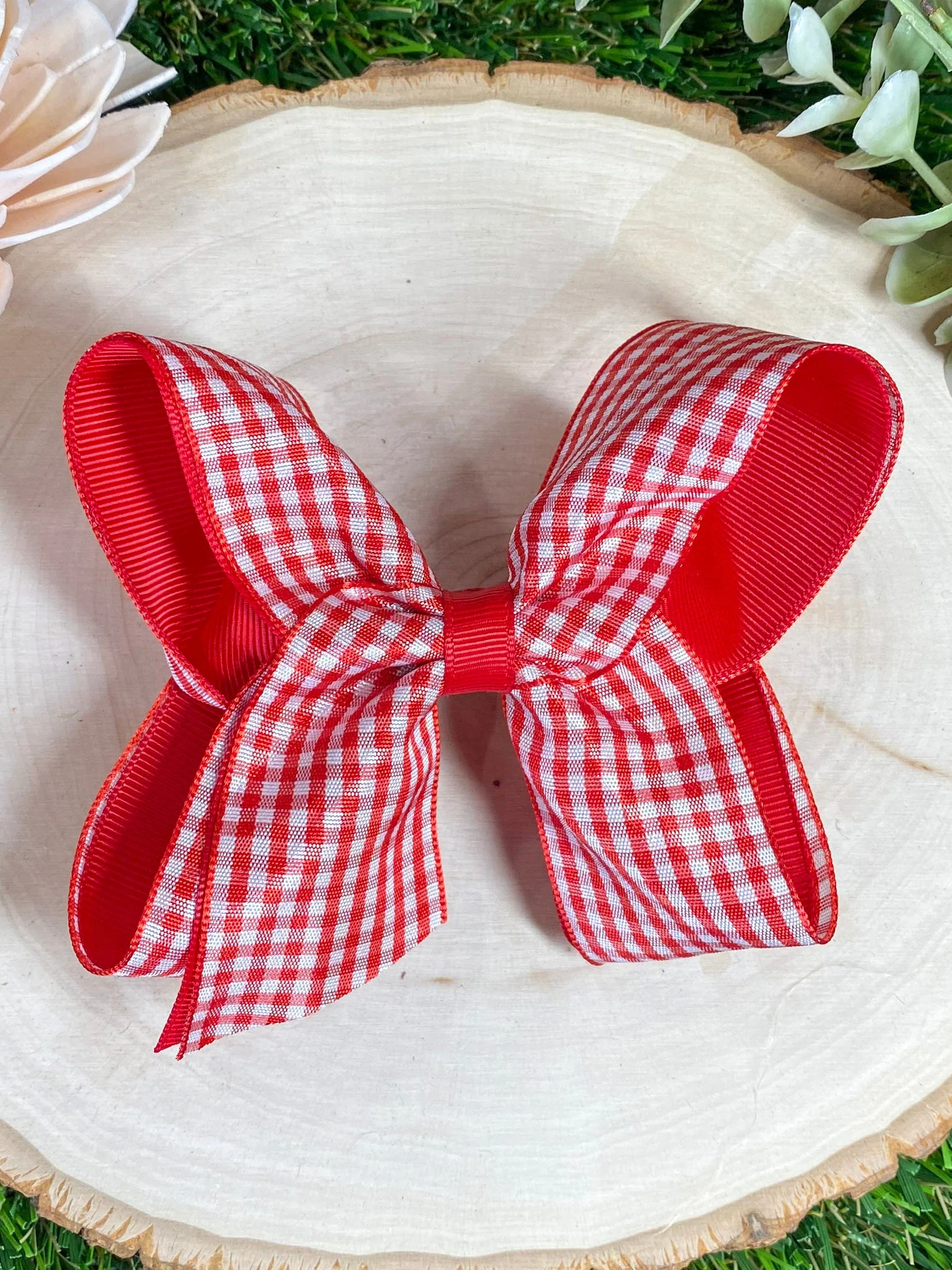 Gingham Classic Boutique Hair Bow | Clip or Headband - Image 5