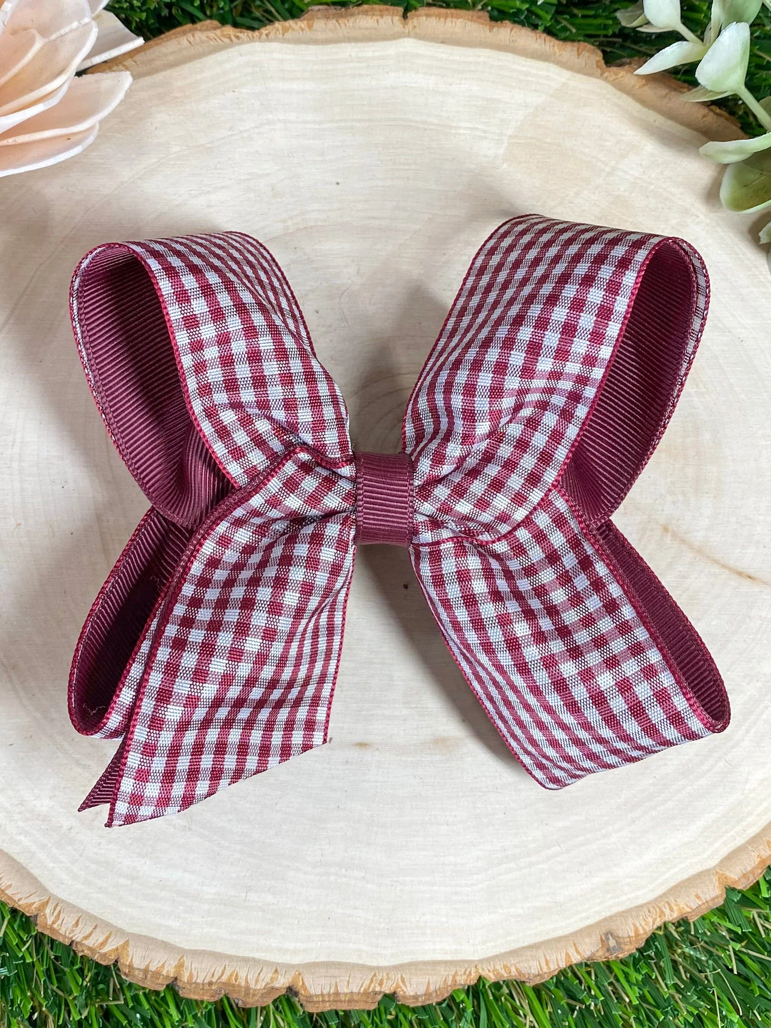 Gingham Classic Boutique Hair Bow | Clip or Headband - Image 6
