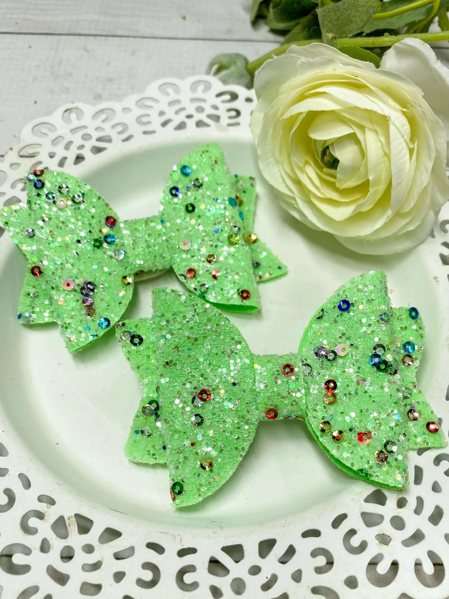Glitter Bows - Set of 2 - Alligator Clip - 3" - Image 6