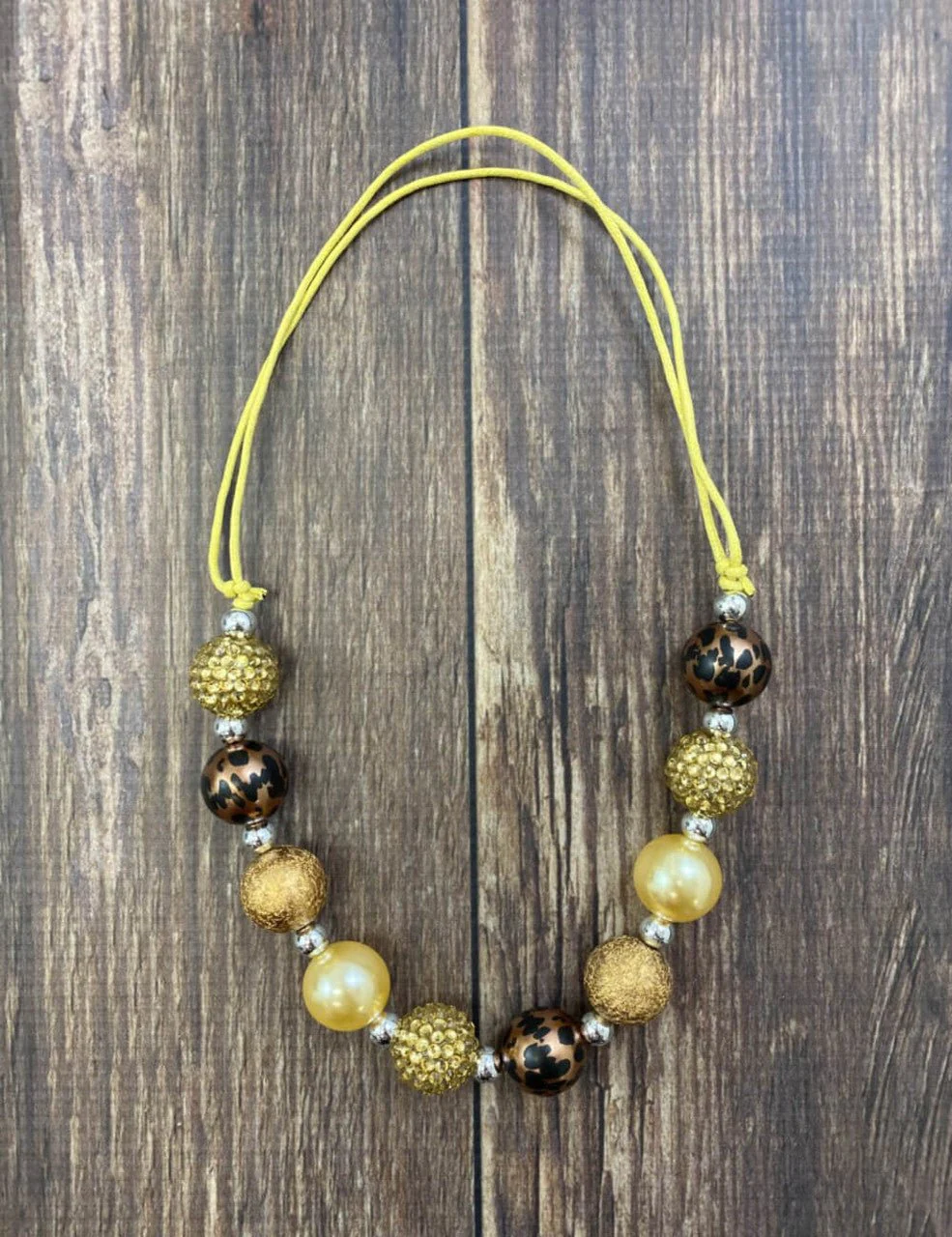 Gold & Animal Print Adjustable Rope Chunky Bead Necklace - Image 2