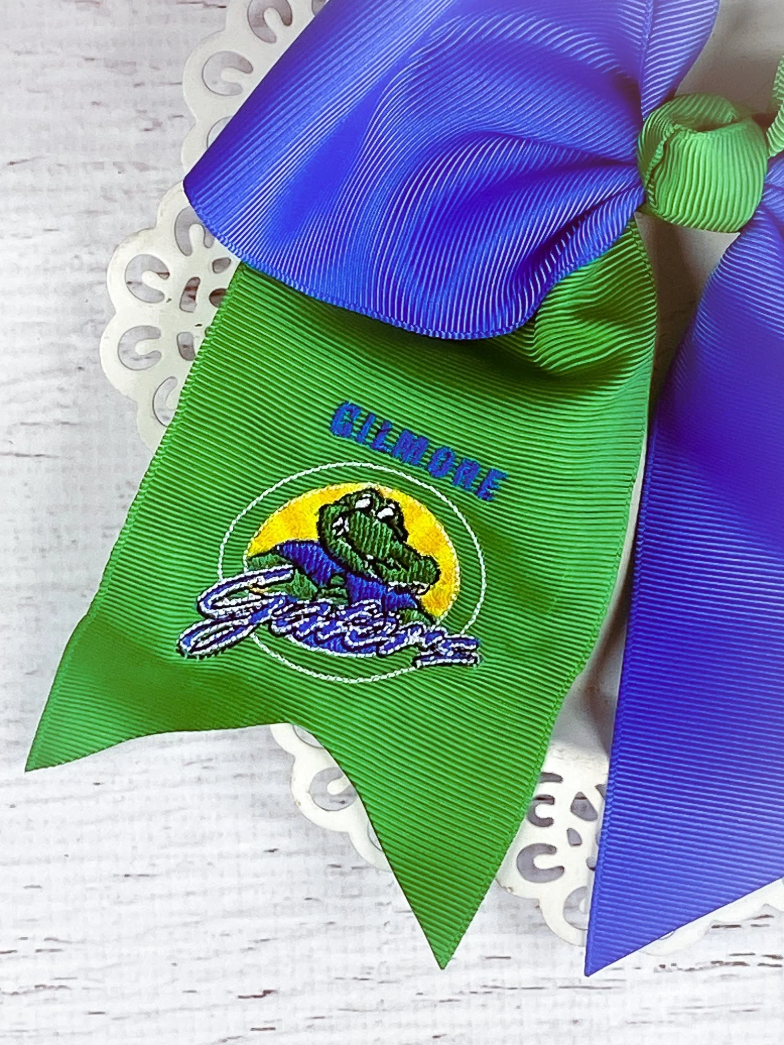 Green & Blue Gilmore Gators Cheer Bow - Image 2