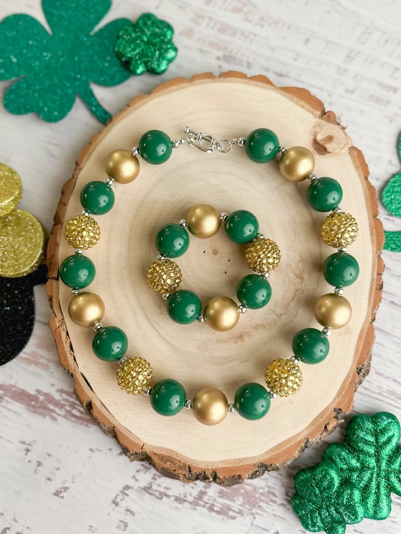 Green & Gold Chunky Necklace - Image 2