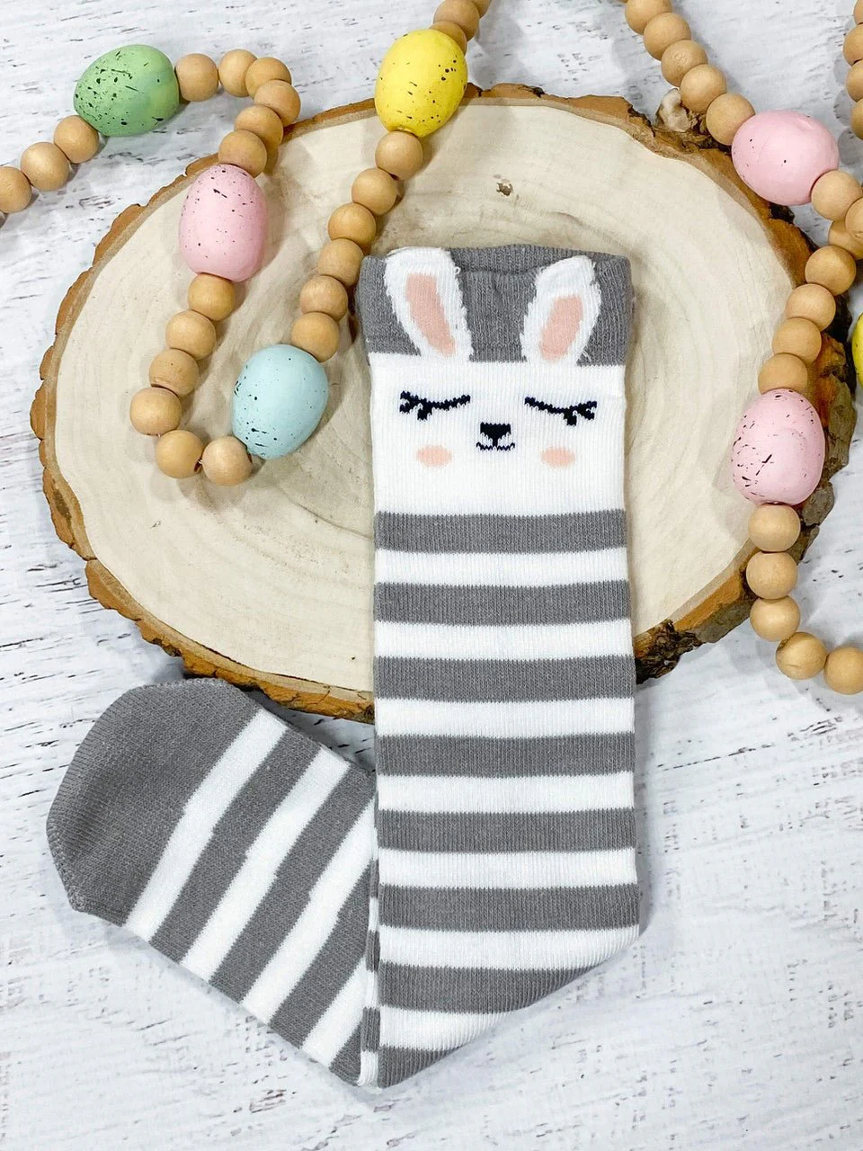 Grey Stripe Bunny Tube Socks