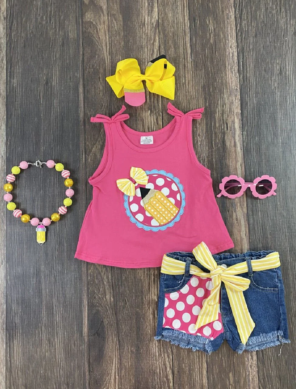 Hot Pink Pencil Tank Top & Denim Shorts - Image 2