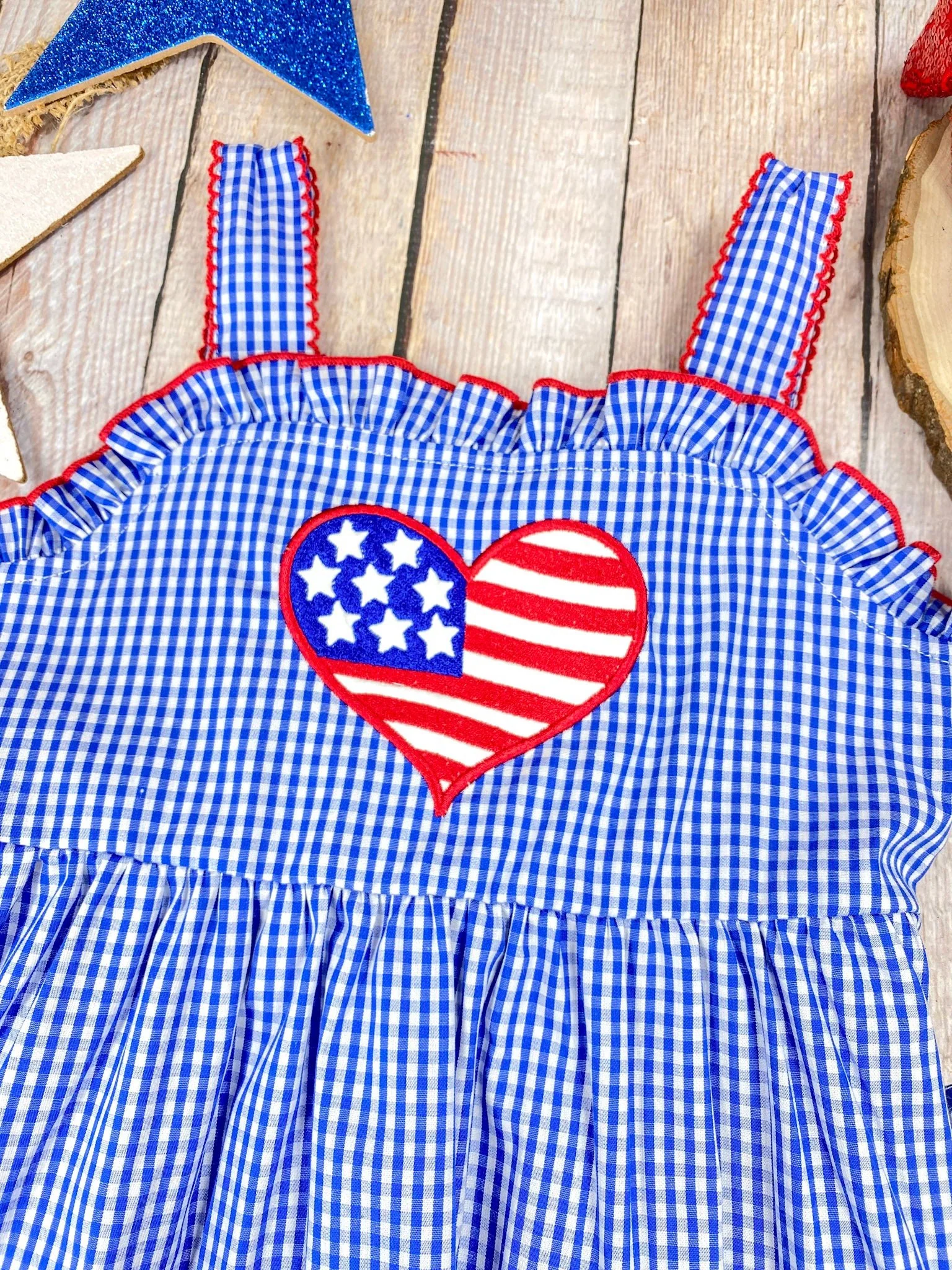 Blue Gingham American Heart Twirl Dress | Girls Patriotic Summer Dress - Image 4