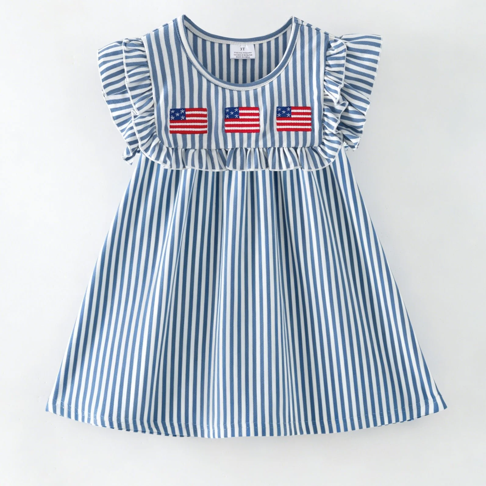 Blue Stripe American Flag Twirl Dress | Girls Patriotic Ruffle Dress - Image 2