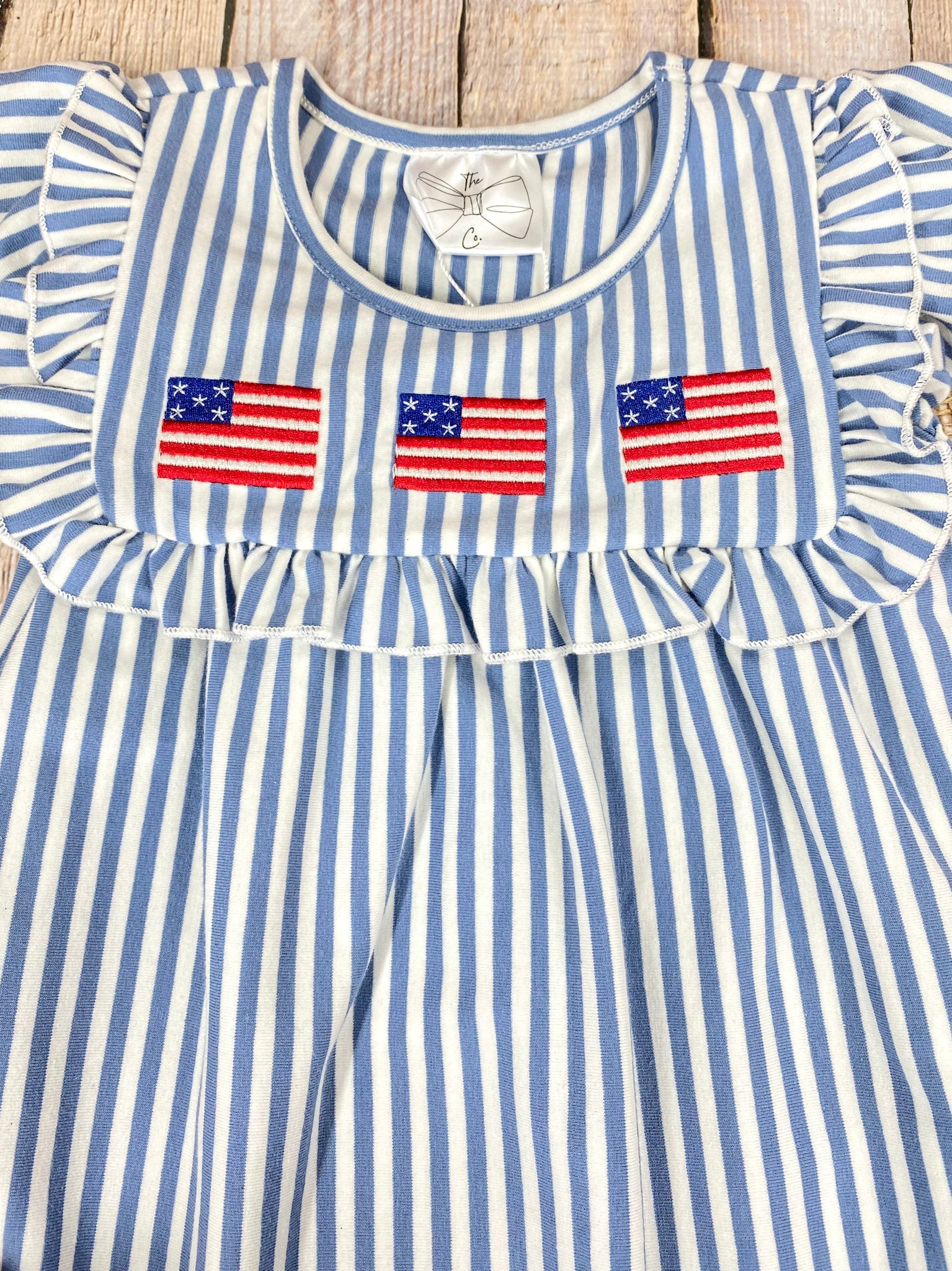 Blue Stripe American Flag Twirl Dress | Girls Patriotic Ruffle Dress - Image 4