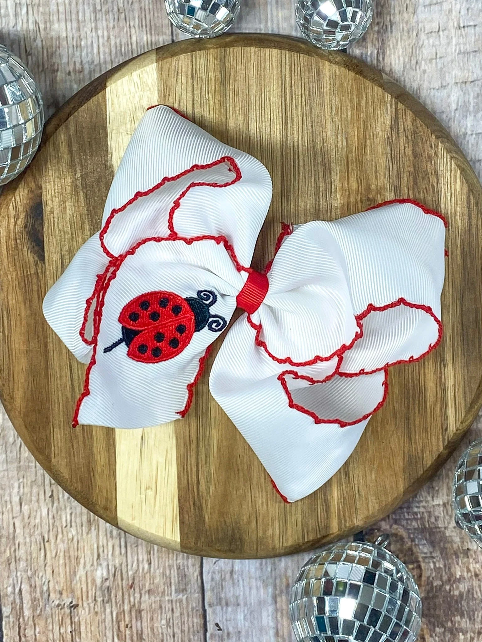 Ladybug Embroidered Moonstitch Hair Bow | Clip or Headband