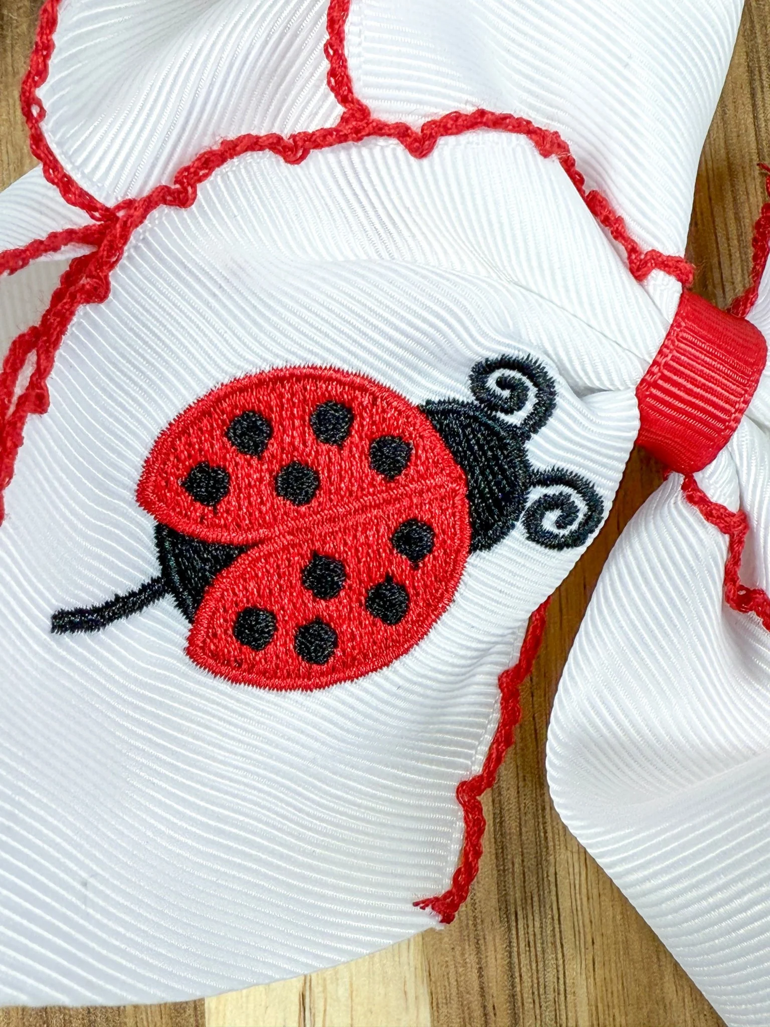 Ladybug Embroidered Moonstitch Hair Bow | Clip or Headband - Image 6