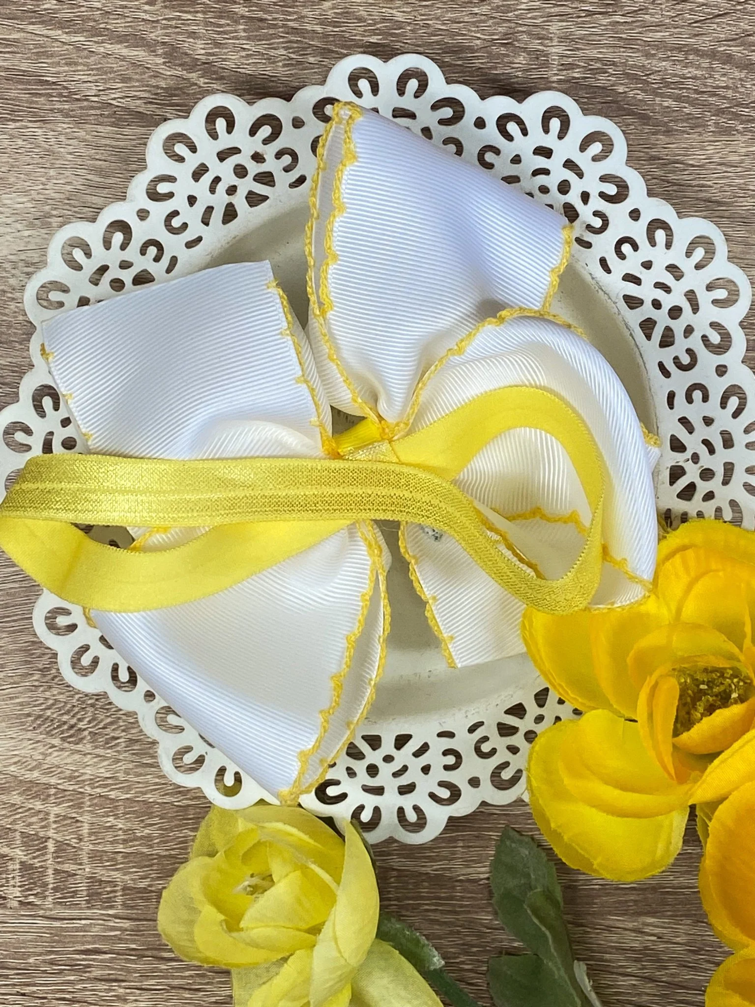Lemon Embroidered Moonstitch Hair Bow | Clip or Headband - Image 4