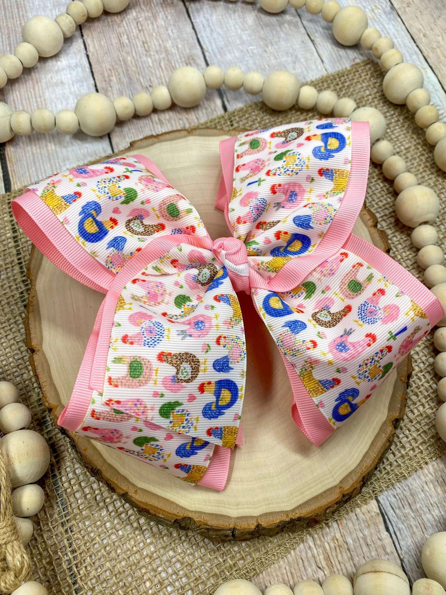 Little Chicken Patch Print Double Layer XL Hair Bow | Clip Only - Image 3