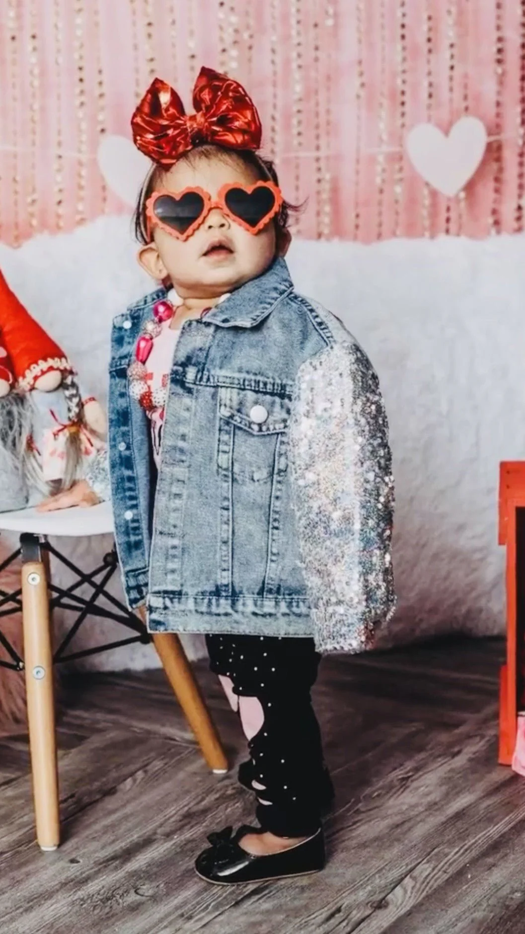 "Mini" Heart & Sequins Denim Jacket - Image 4
