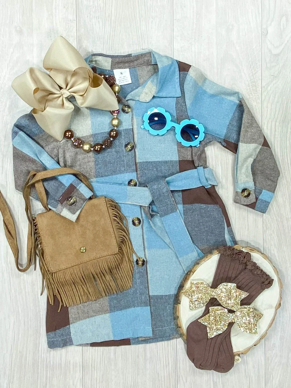 Mommy & Me Blue & Chocolate Fall Dress - Image 3