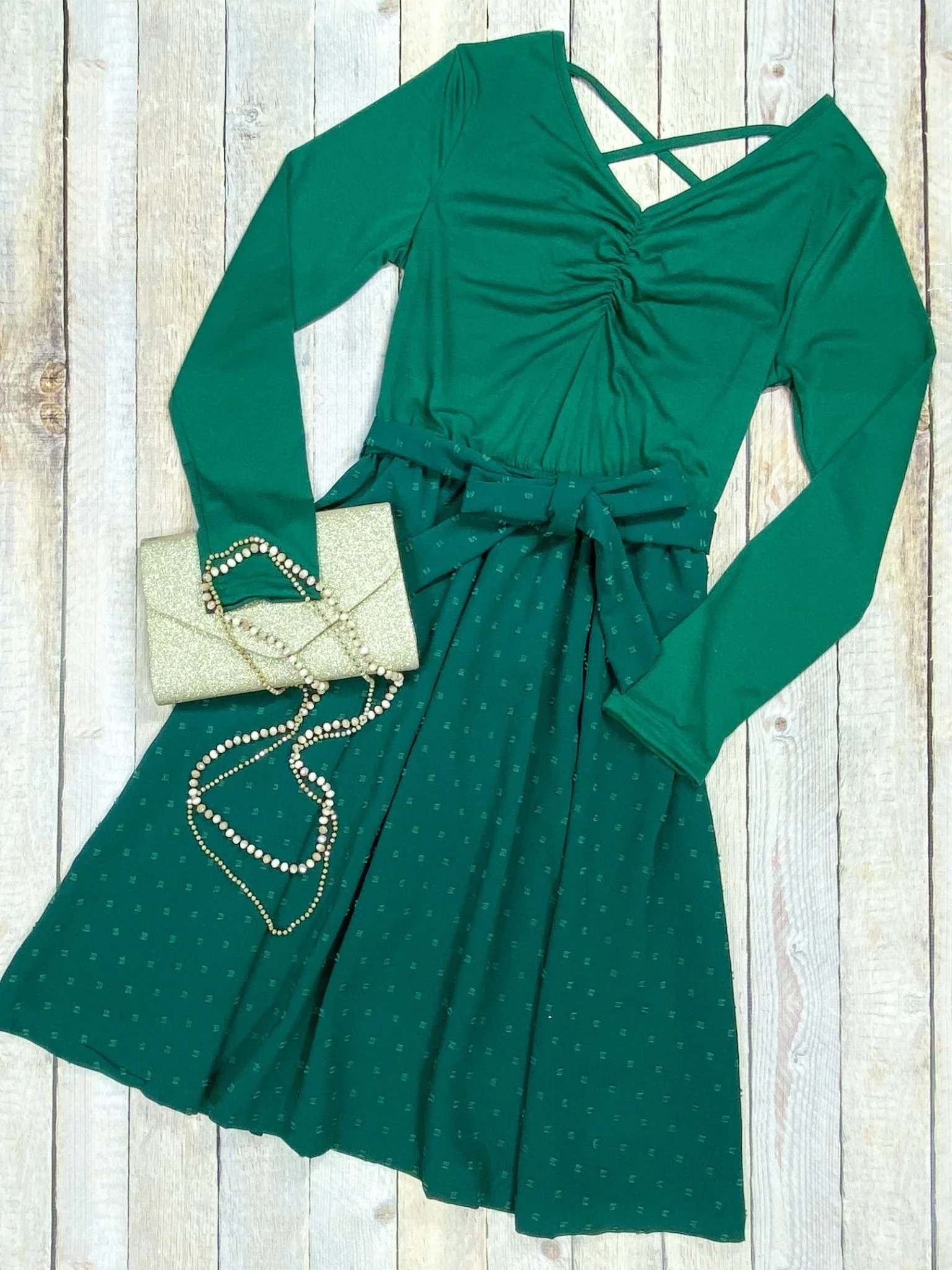 Mommy & Me Green Long Sleeve Tied Swiss Dot Dress - Image 3