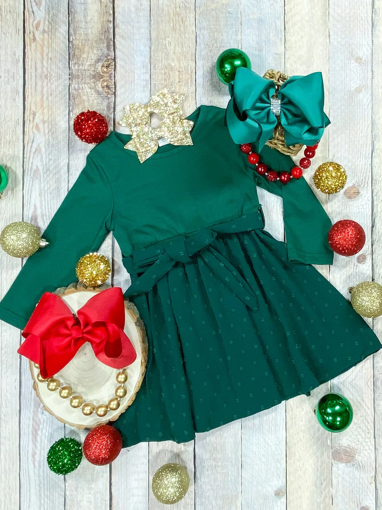 Mommy & Me Green Long Sleeve Tied Swiss Dot Dress - Image 4