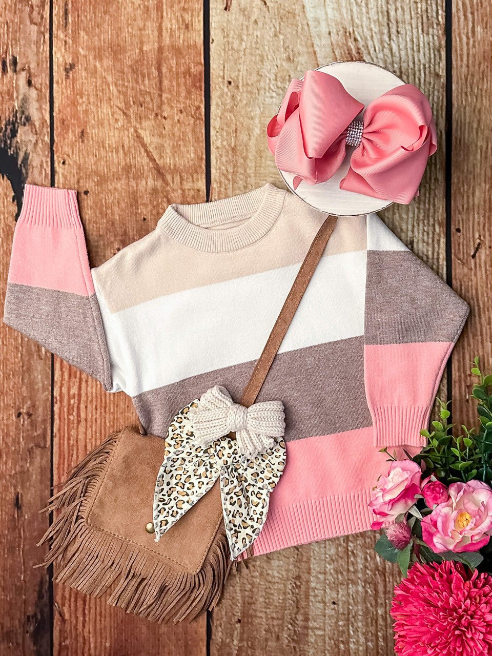 Mommy & Me Pink & Cream Colorblock Tiered Sweater - Image 4