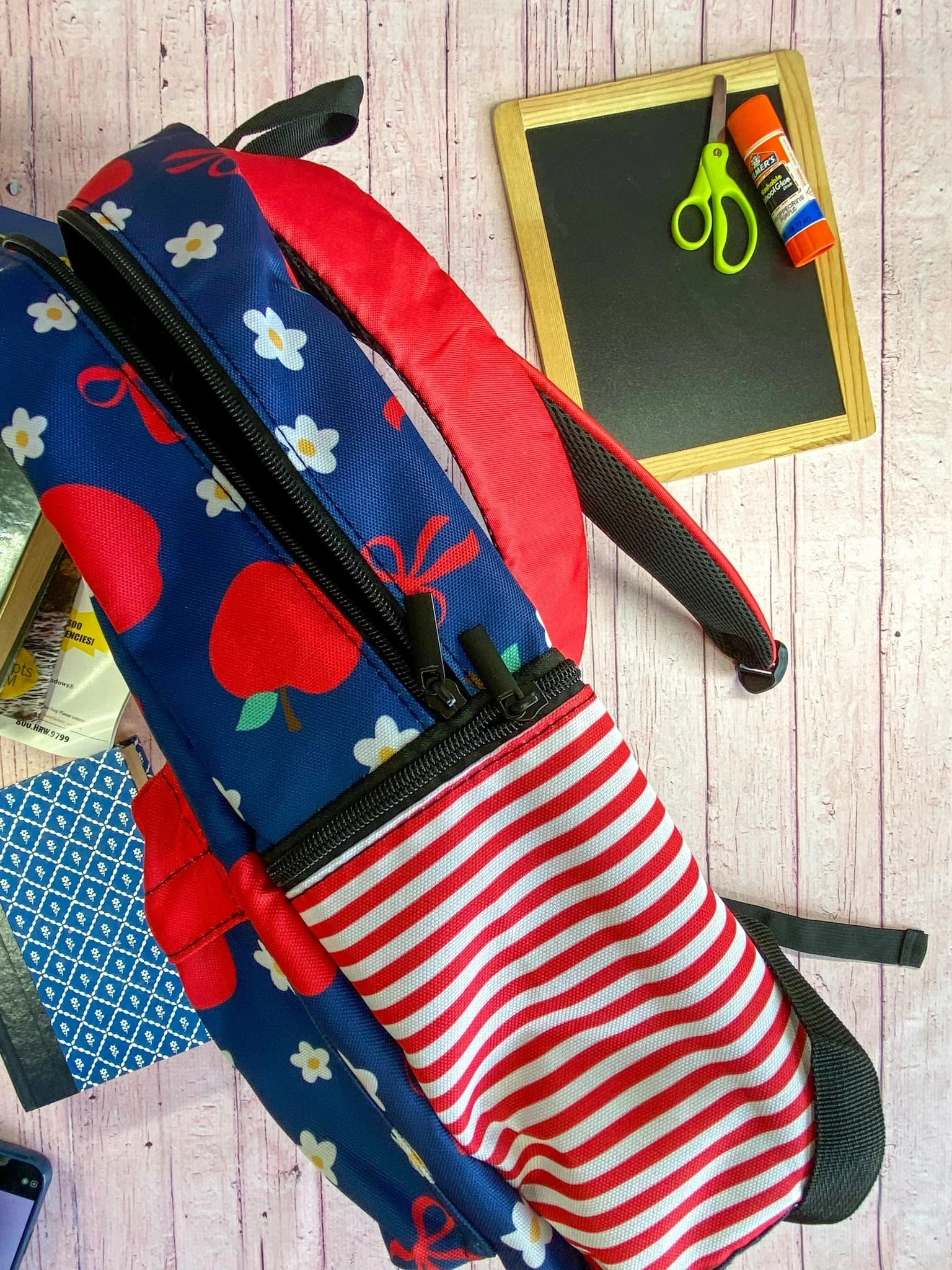 Navy & Red Apples Backpack - Image 3