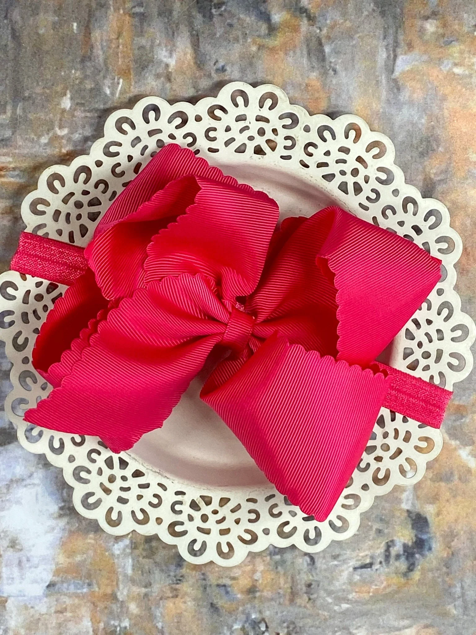 5.5" Oversize Scalloped Hair Bow | Clip or Headband - Image 55
