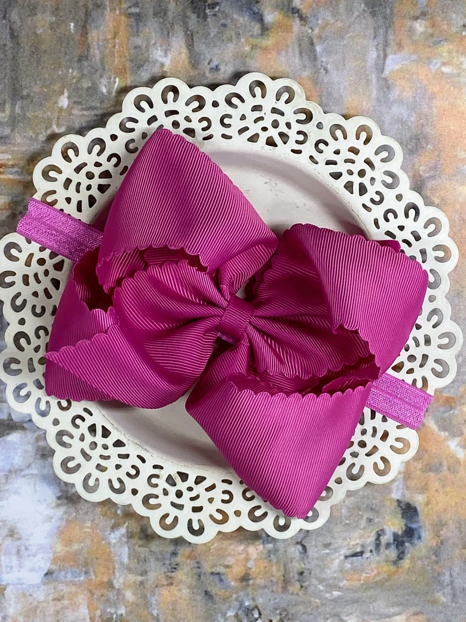5.5" Oversize Scalloped Hair Bow | Clip or Headband - Image 68