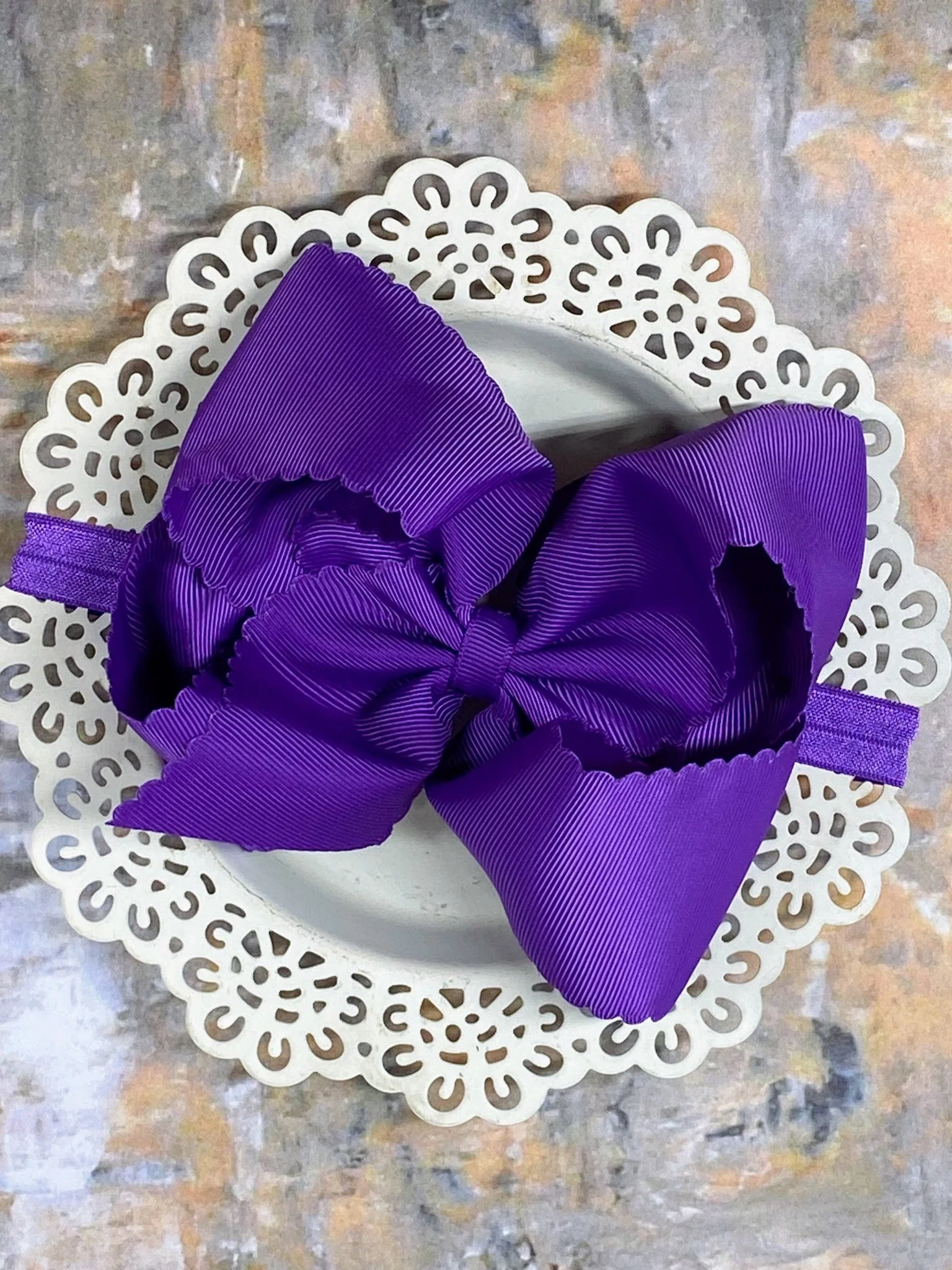 5.5" Oversize Scalloped Hair Bow | Clip or Headband - Image 71