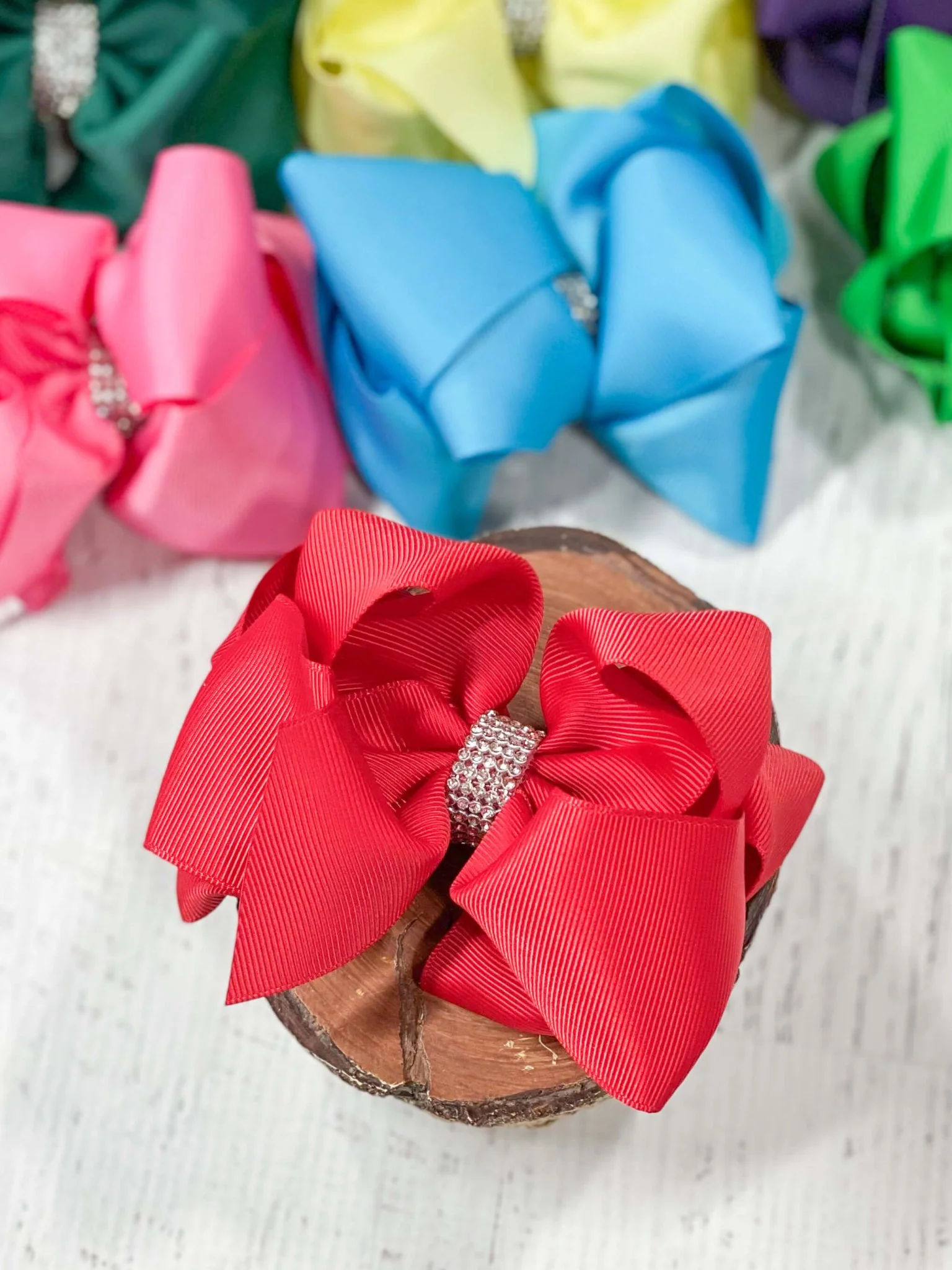 4.5" Classic Size Rhinestone Center Hair Bows | Alligator Clip - Image 10