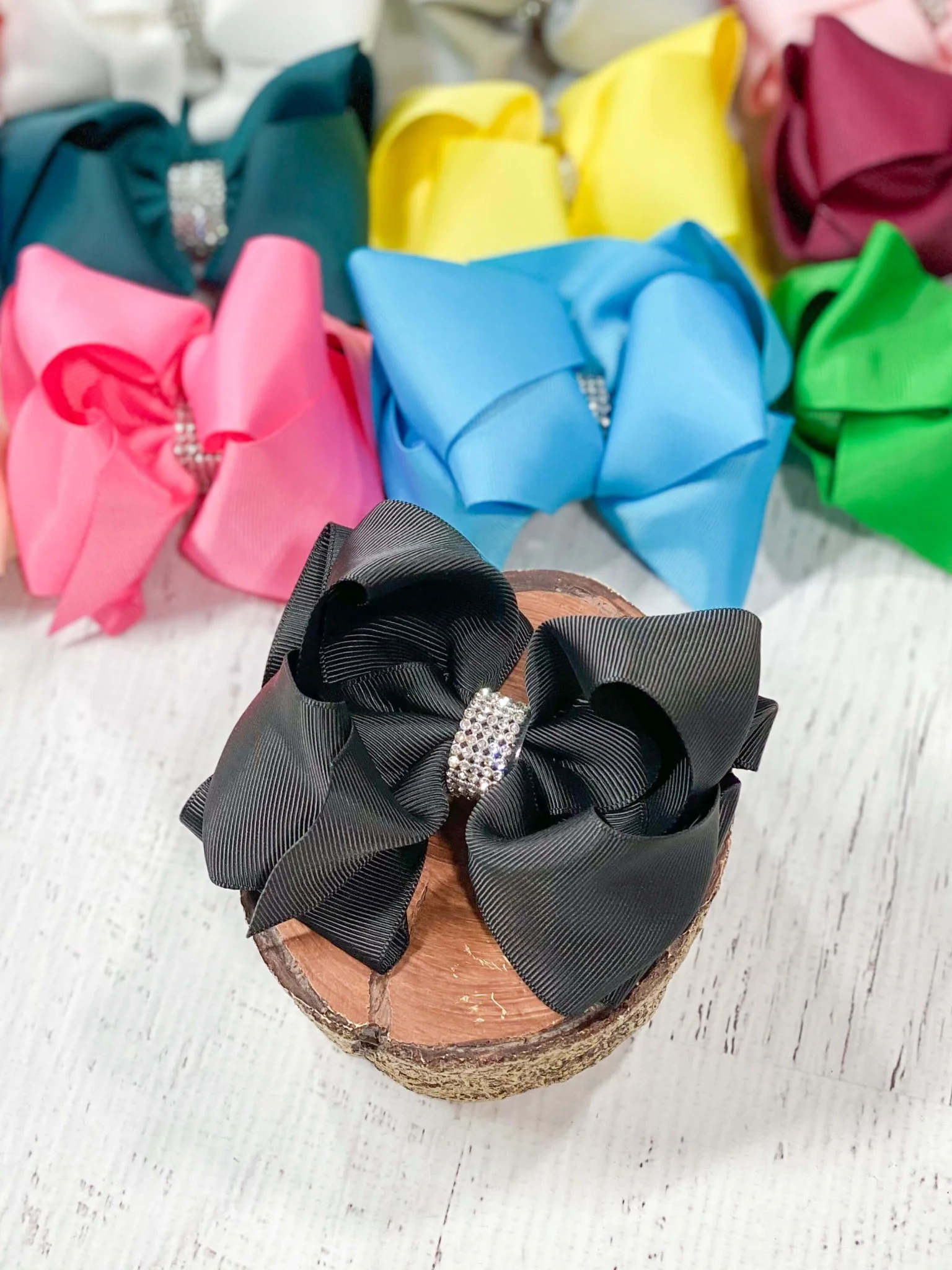 4.5" Classic Size Rhinestone Center Hair Bows | Alligator Clip - Image 11