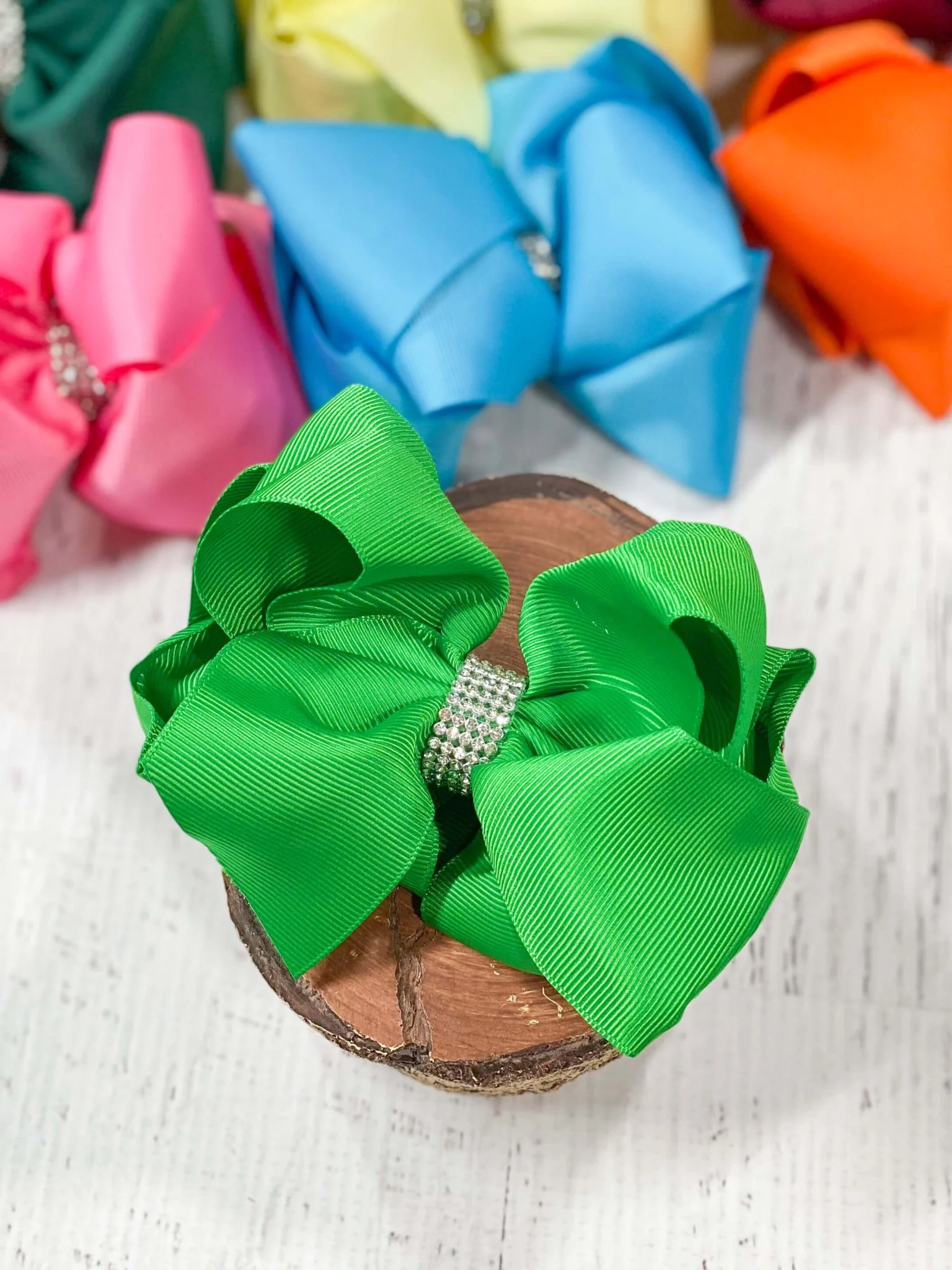 4.5" Classic Size Rhinestone Center Hair Bows | Alligator Clip - Image 16