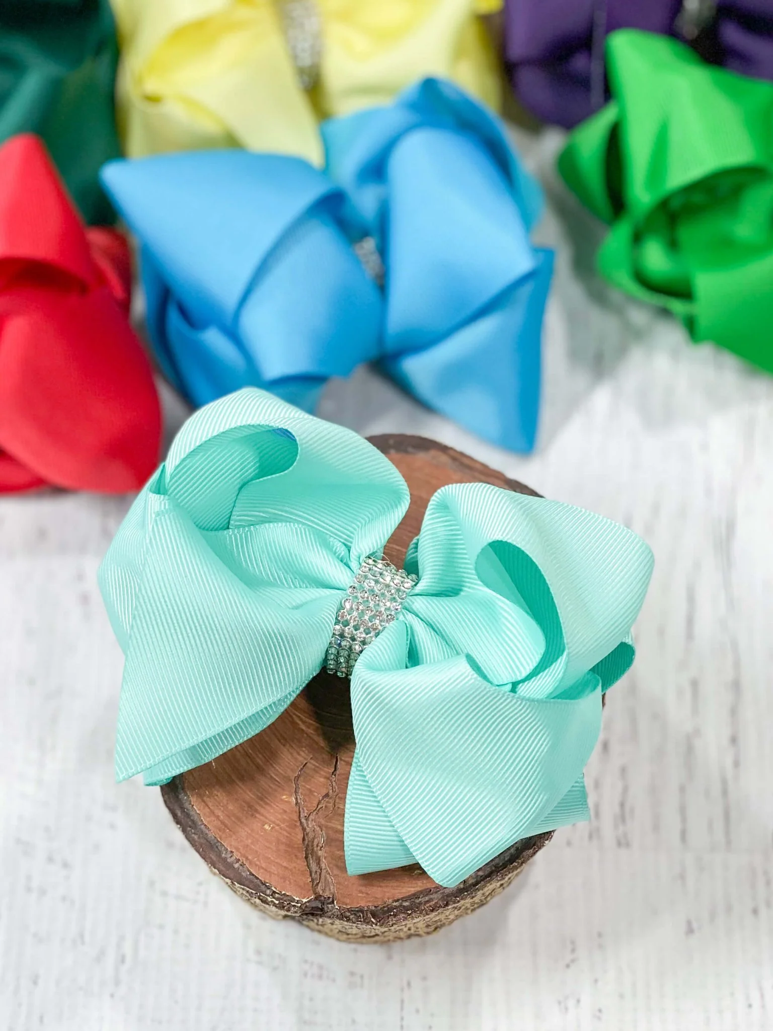 4.5" Classic Size Rhinestone Center Hair Bows | Alligator Clip - Image 18