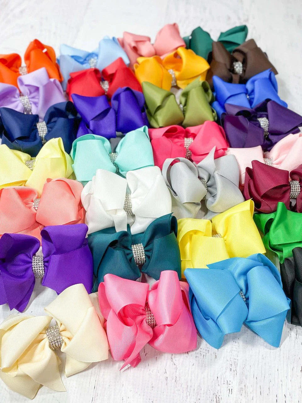 4.5" Classic Size Rhinestone Center Hair Bows | Alligator Clip - Image 2