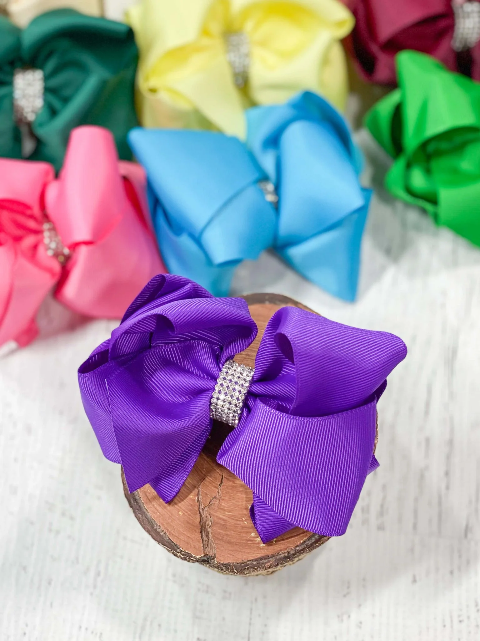 4.5" Classic Size Rhinestone Center Hair Bows | Alligator Clip - Image 22