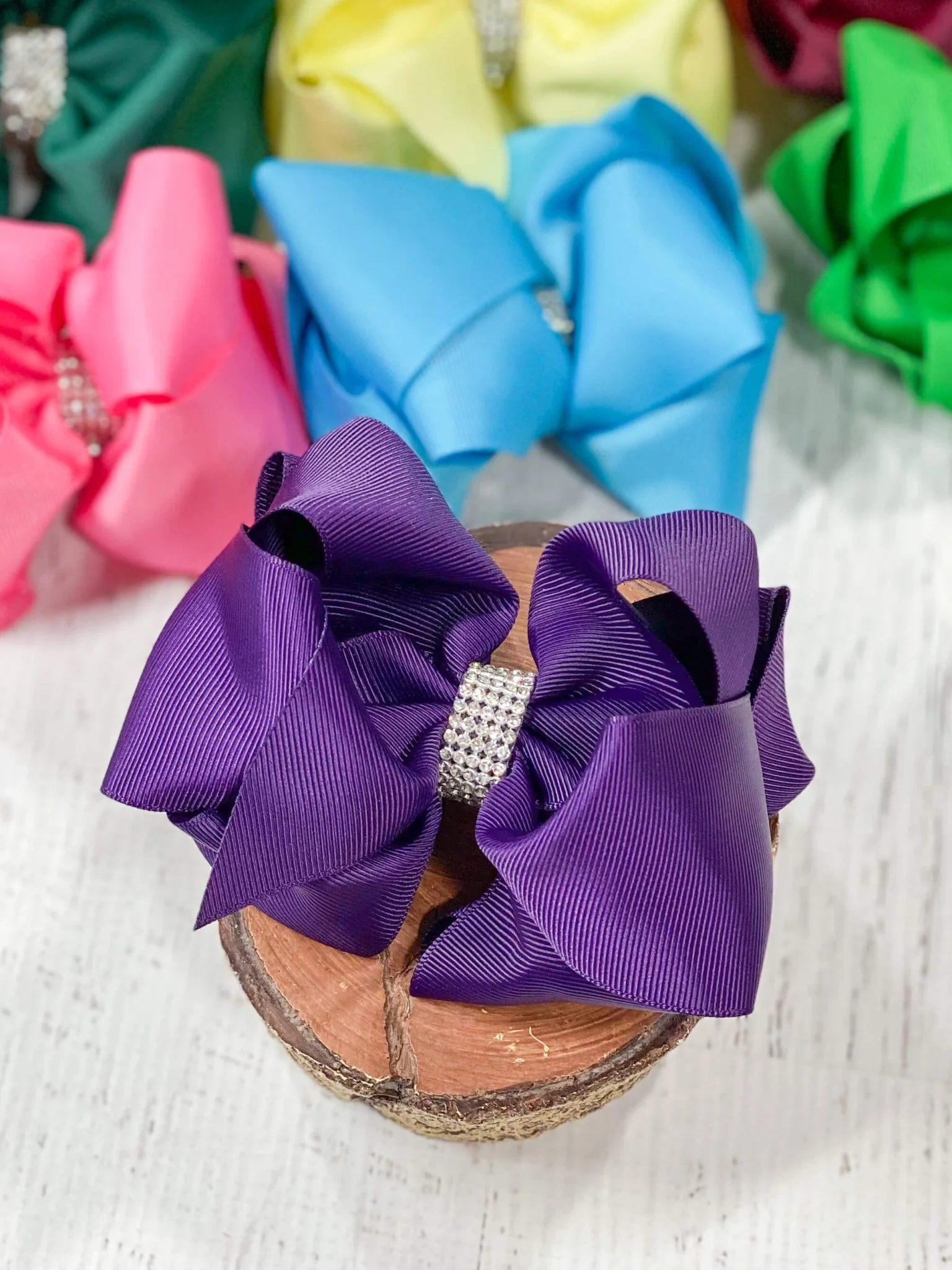4.5" Classic Size Rhinestone Center Hair Bows | Alligator Clip - Image 24