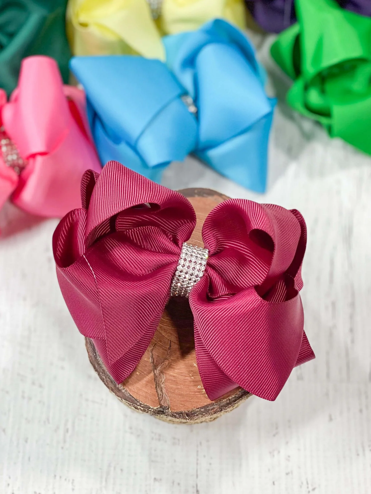 4.5" Classic Size Rhinestone Center Hair Bows | Alligator Clip - Image 28
