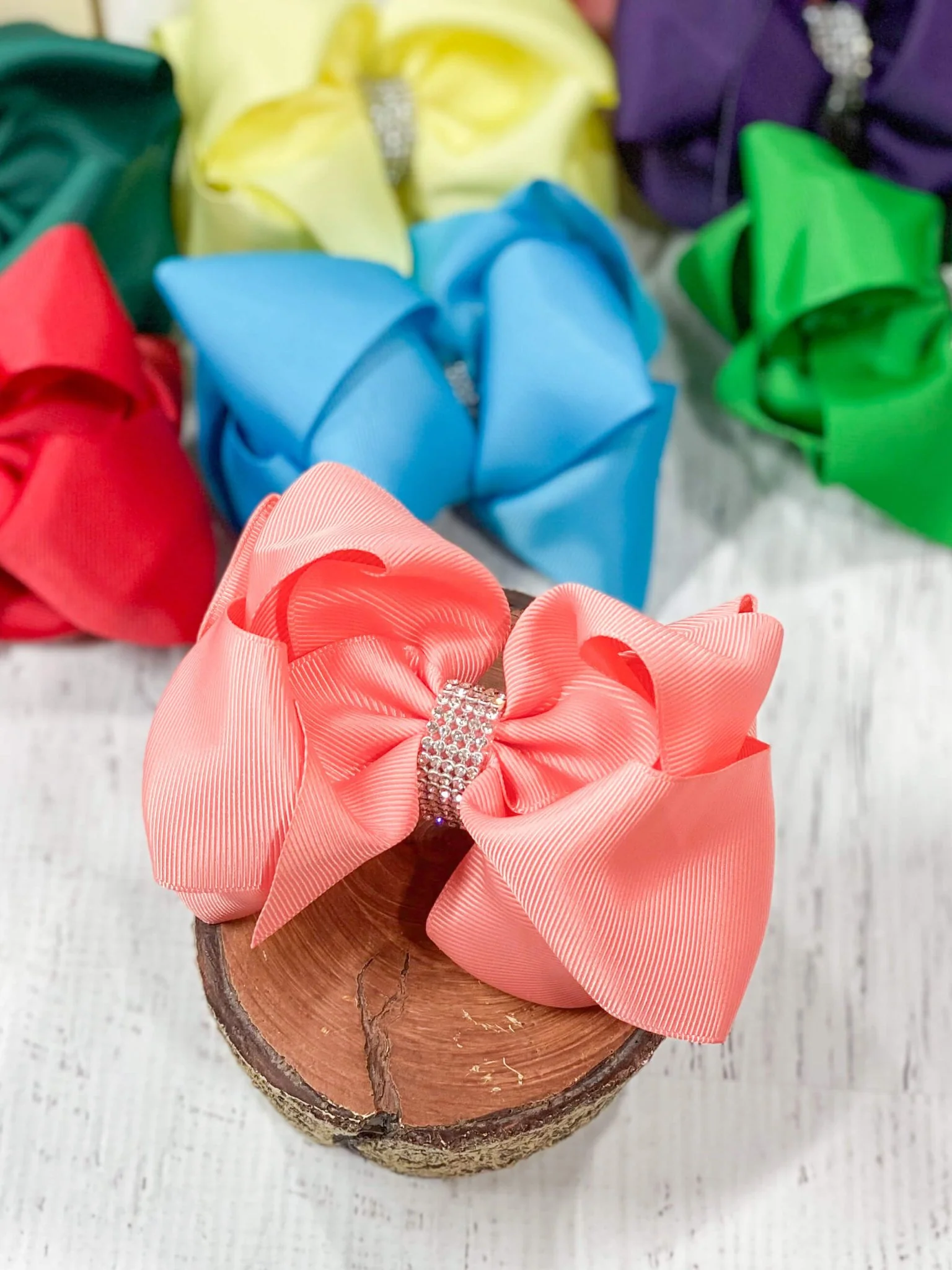 4.5" Classic Size Rhinestone Center Hair Bows | Alligator Clip - Image 29