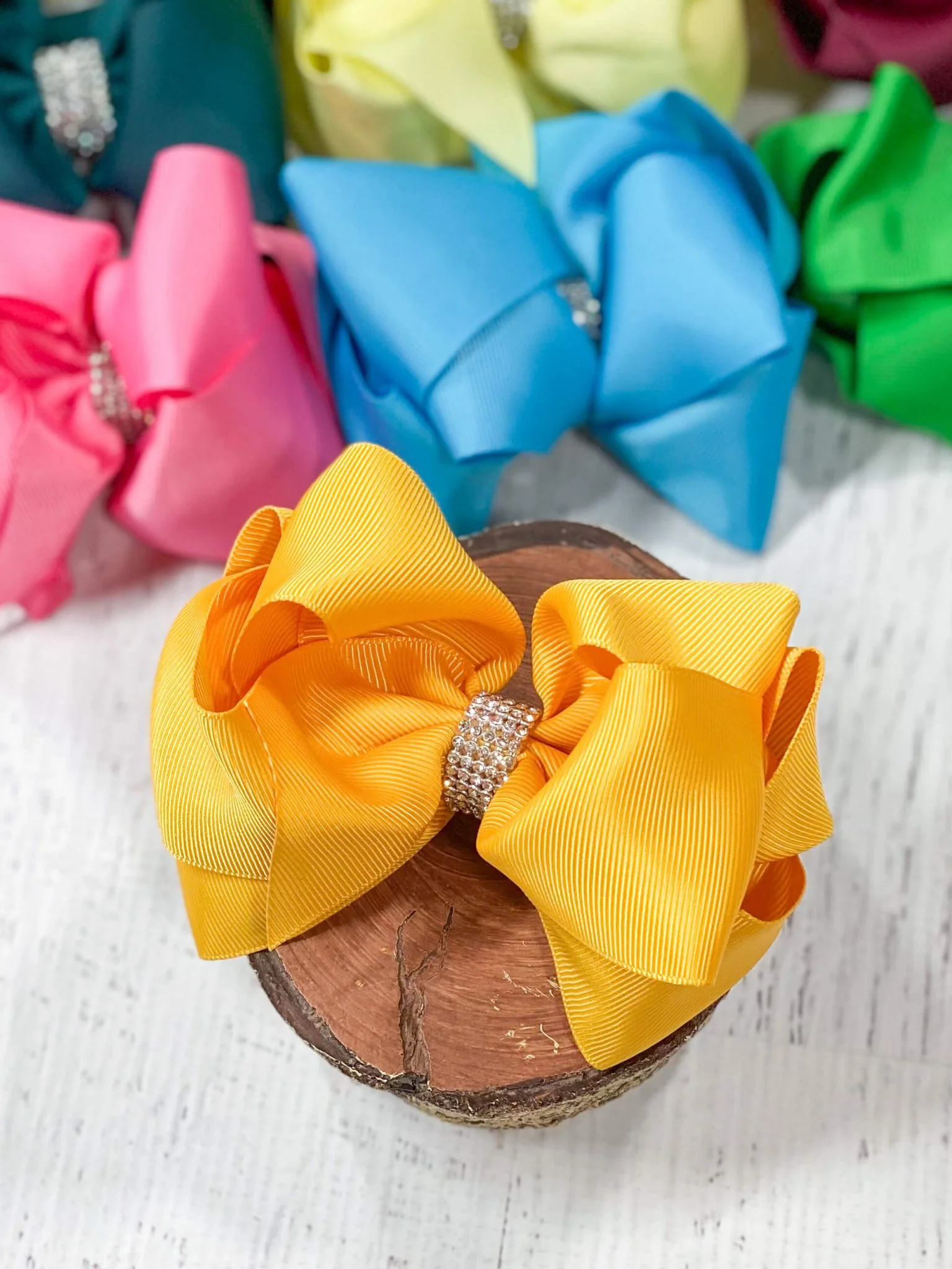 4.5" Classic Size Rhinestone Center Hair Bows | Alligator Clip - Image 30