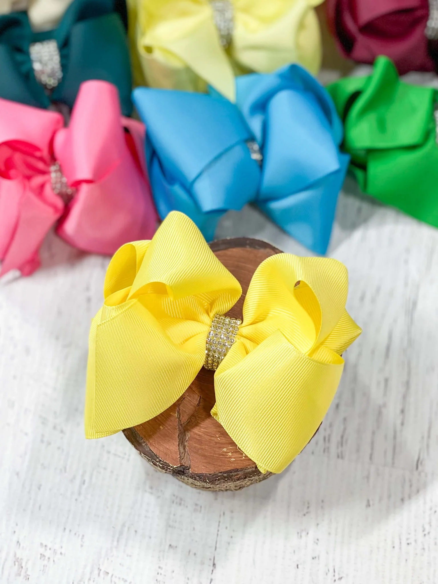 4.5" Classic Size Rhinestone Center Hair Bows | Alligator Clip - Image 35
