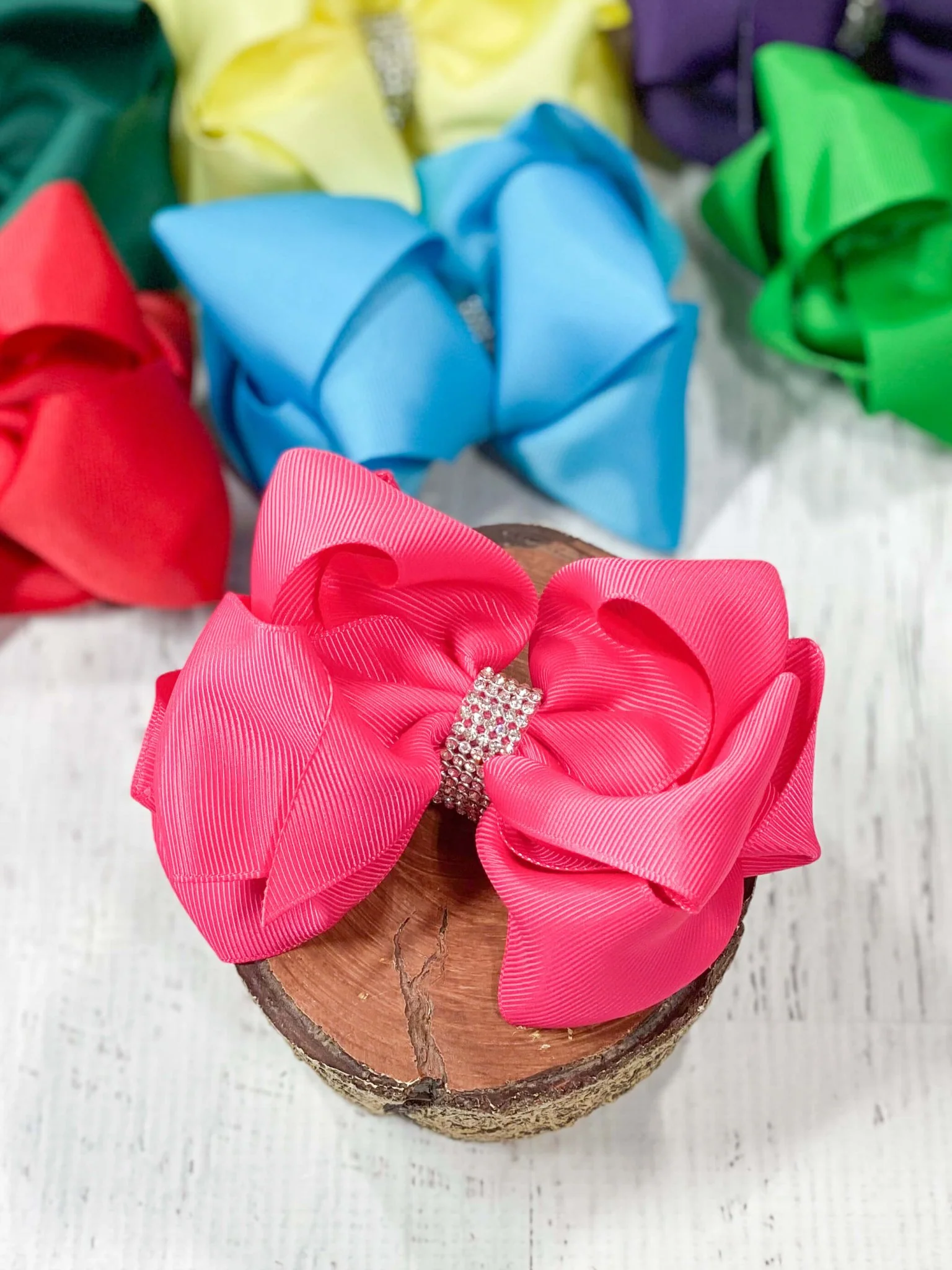 4.5" Classic Size Rhinestone Center Hair Bows | Alligator Clip - Image 9