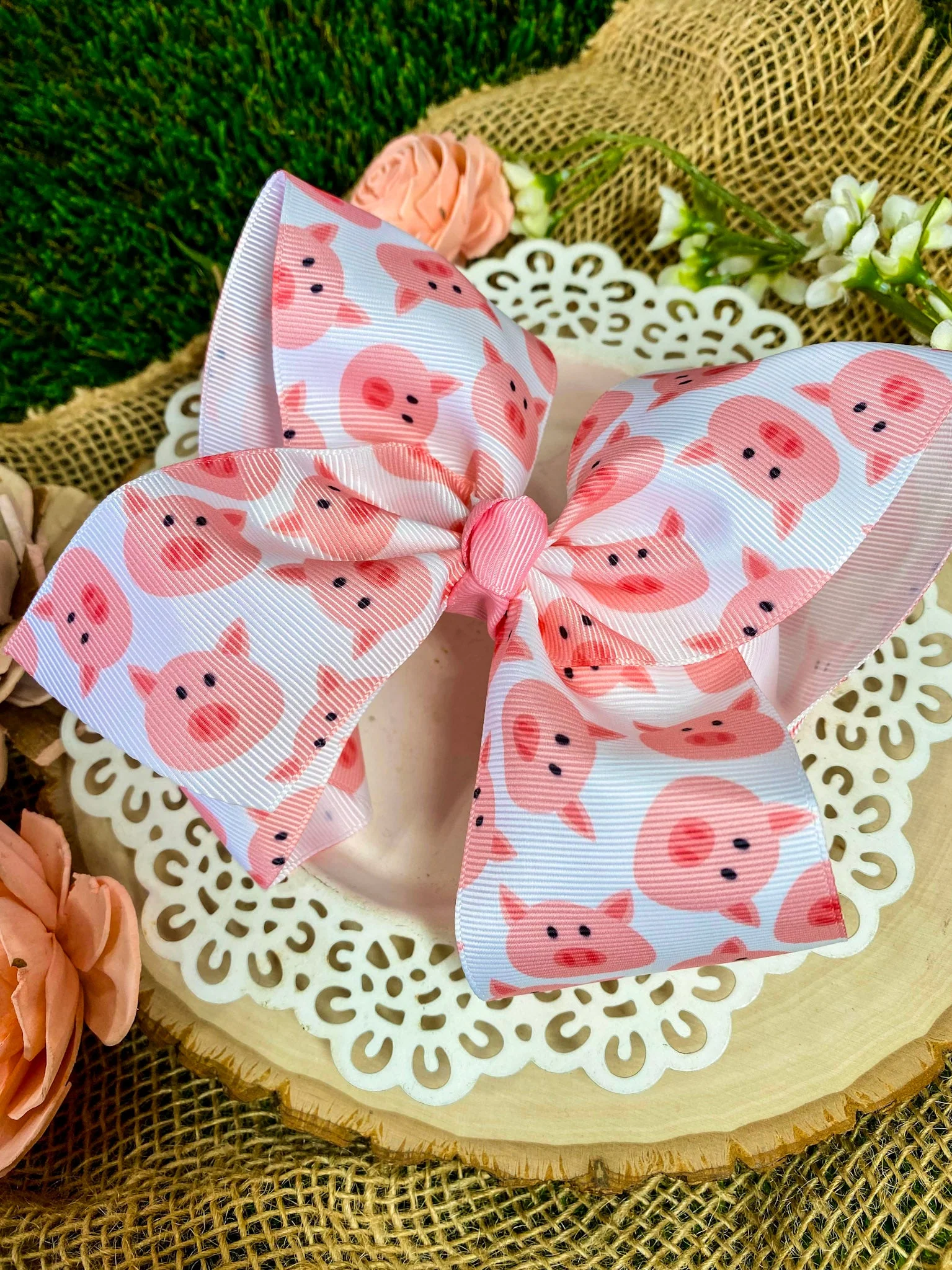 Pig Print Hair Bow Farm Hair Bow | Clip or Headband