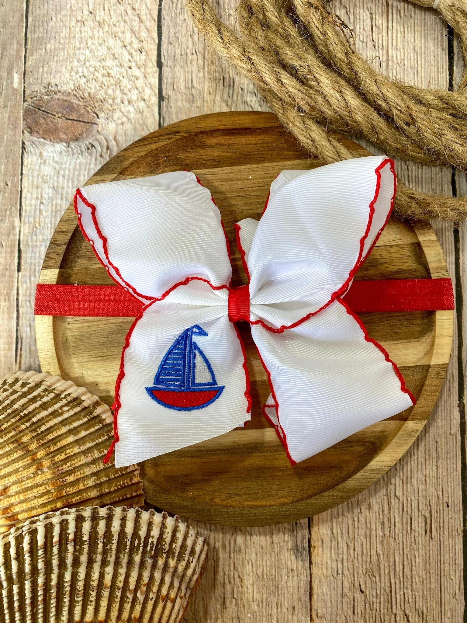 Sailboat Embroidered Classic Hair Bow | Clip or Headband - Image 5