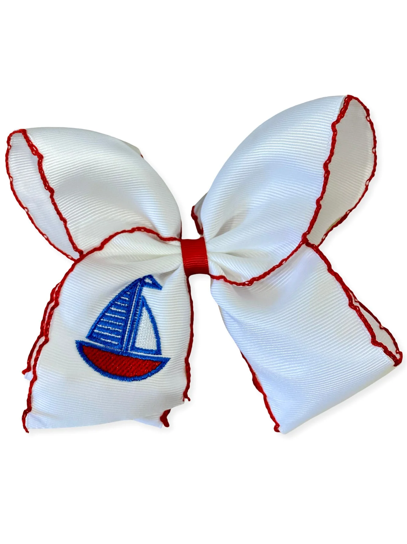 Sailboat Embroidered Classic Hair Bow | Clip or Headband - Image 6