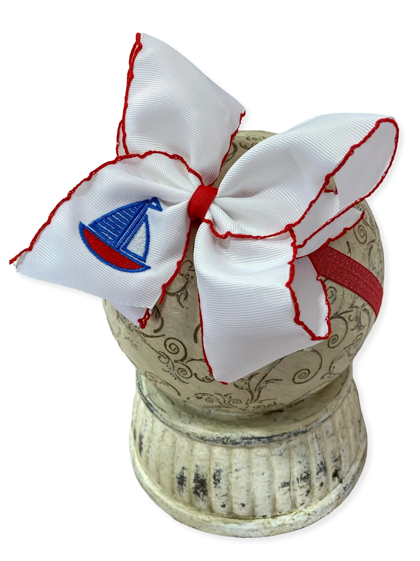 Sailboat Embroidered Classic Hair Bow | Clip or Headband - Image 7